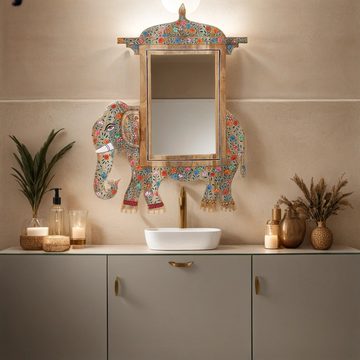 Marrakesch Orient & Mediterran Interior Spiegel Boho Unikat Wandspiegel aus Holz 75cm Indische Dekoration Badspiegel, Wandspiegel