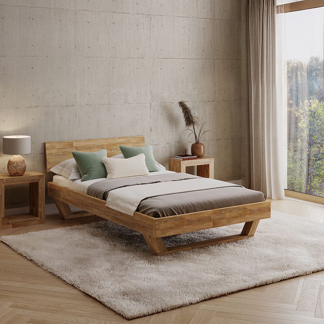 skølm Massivholzbett Nornir aus Eiche, natur geölt, verfügbar in 120/140/160/180 x 200 cm, mit Kopfteil