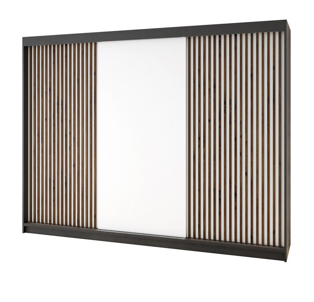 A&J MöbelLand GmbH Schiebetürenschrank IOSA 200 cm – Moderner Kleiderschrank mit 3D-Lamellen (TOP ANGEBOT! Geräumiger Schrank mit einer Breite von 200 cm ideal zur Aufbewahrung von Kleidung und Accessoires. Wählen Sie das ideale Modell für Ihr Schlafzimme