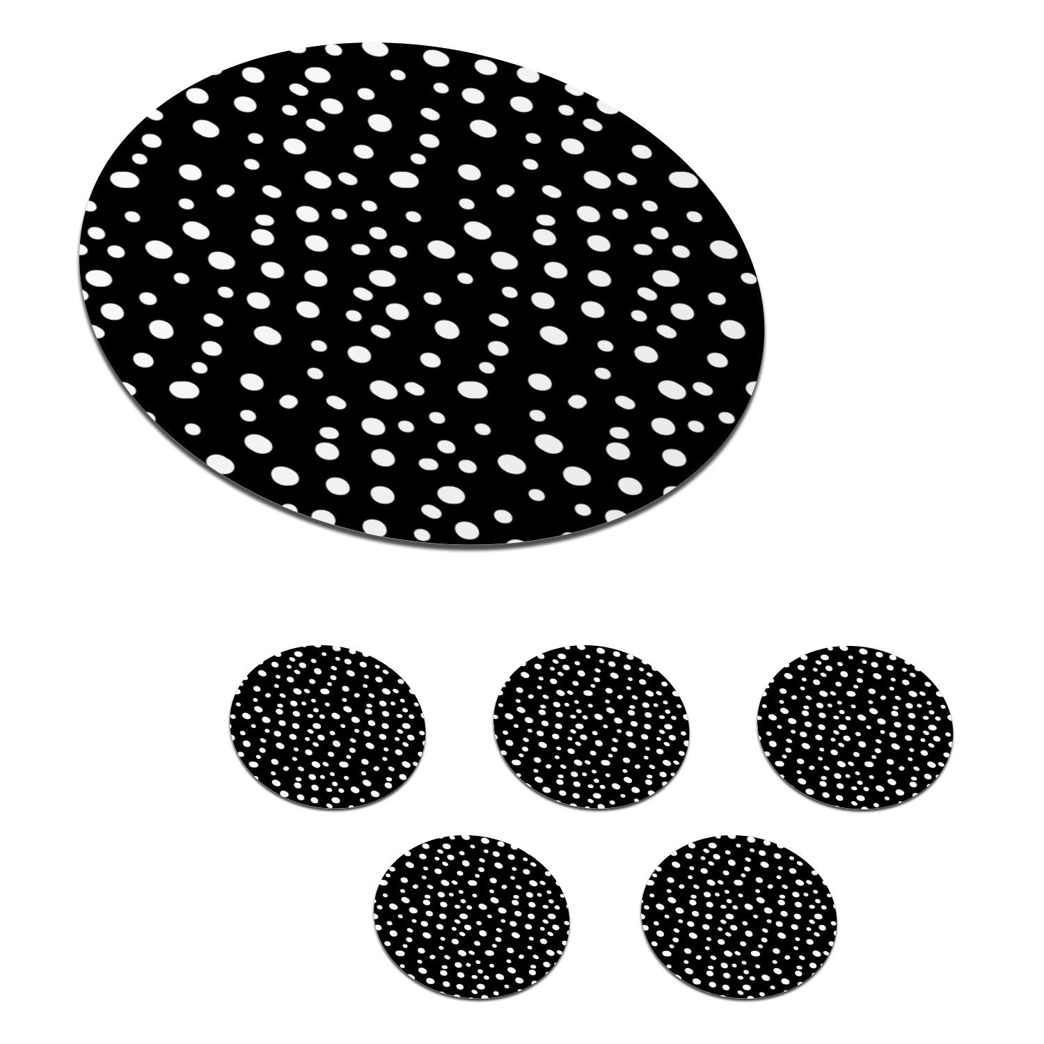 MuchoWow Glasuntersetzer Polka dots - Design - Schwarz - Weiß, Zubehör für Gläser, 6-tlg., Getränkeuntersetzer, Tassenuntersetzer, Korkuntersetzer, Tasse, Becher