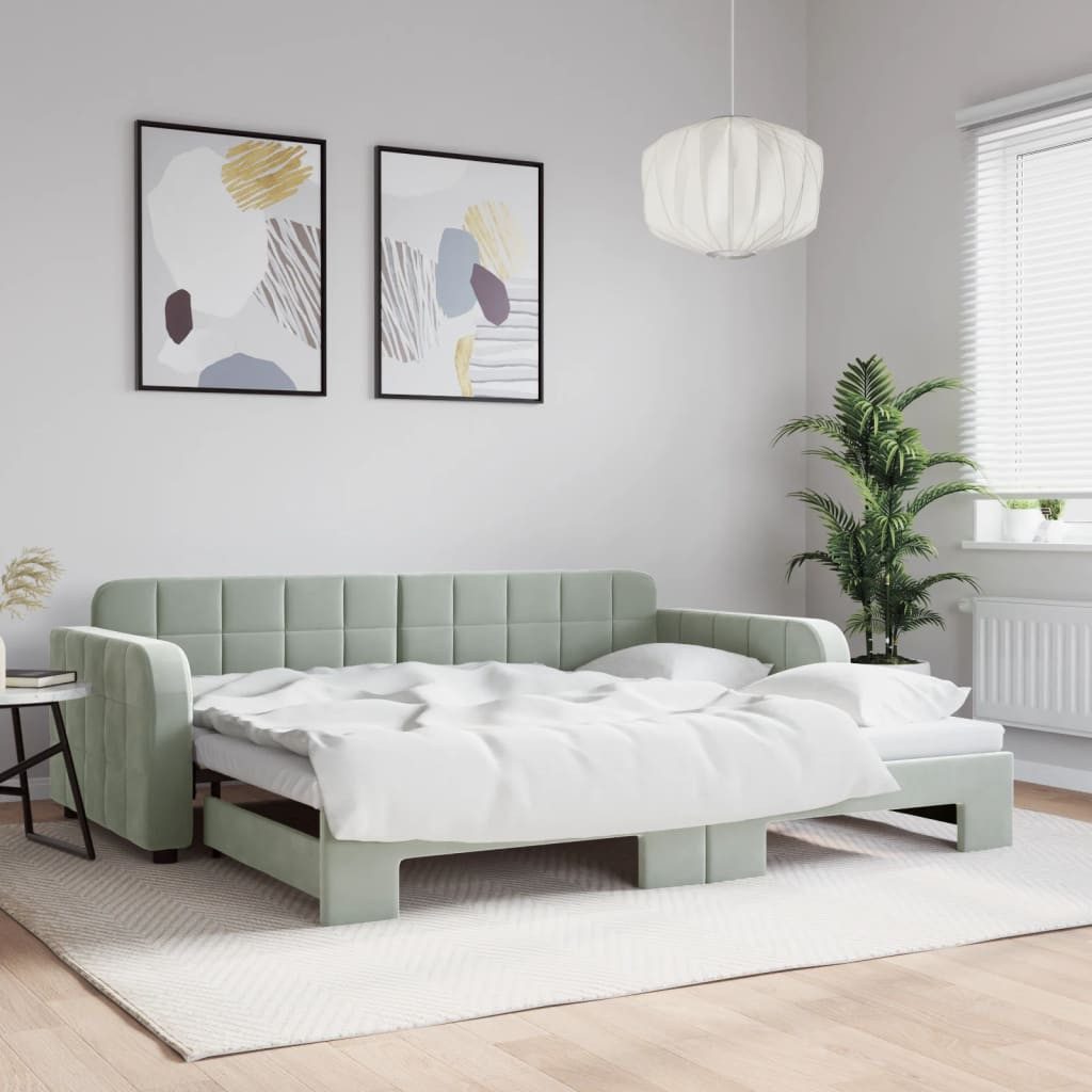 vidaXL Bett, Tagesbett Ausziehbar Hellgrau 90x200 cm Samt günstig online kaufen