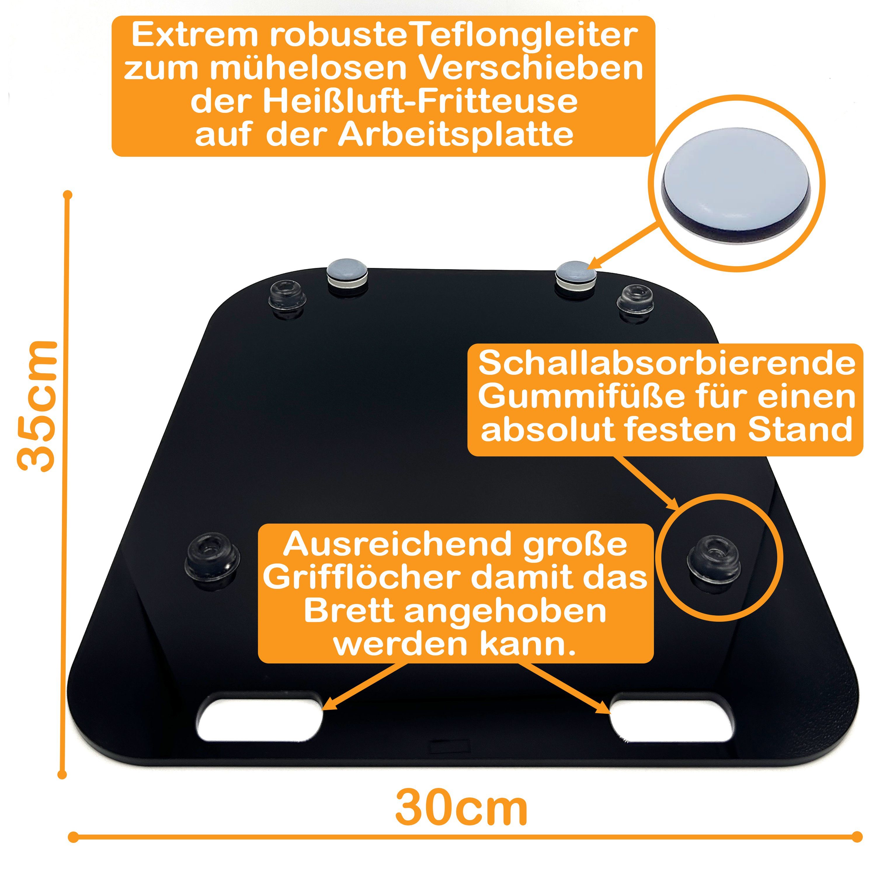 AREA17 Rollbrett Acryl Gleitbrett in verschiedenen Farben, (für COSORI Heißluftfritteuse, Geliefert wird nur das Gleitbrett. Die Fritteuse gehört nicht dazu), Teflongleiter für müheloses Verschieben und Gummifüße für festen Stand