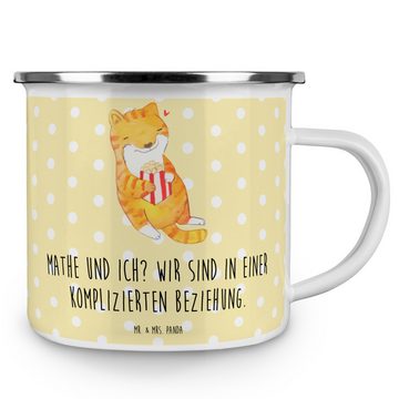 Mr. & Mrs. Panda Becher Katze Dyskalkulie - Gelb Pastell - Geschenk, Outdoor Tasse, Metalltas, Emaille, Hochkratzfest