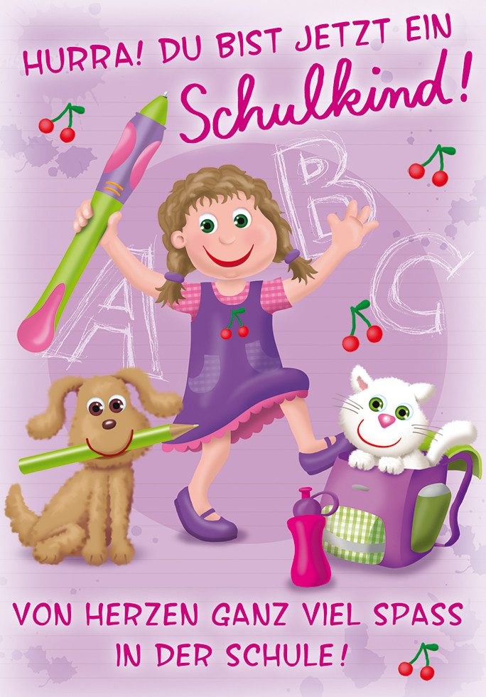 Perleberg Grußkarten Schulanfang – Einschulung - Glückwunschkarte im Format 11,5x17cm