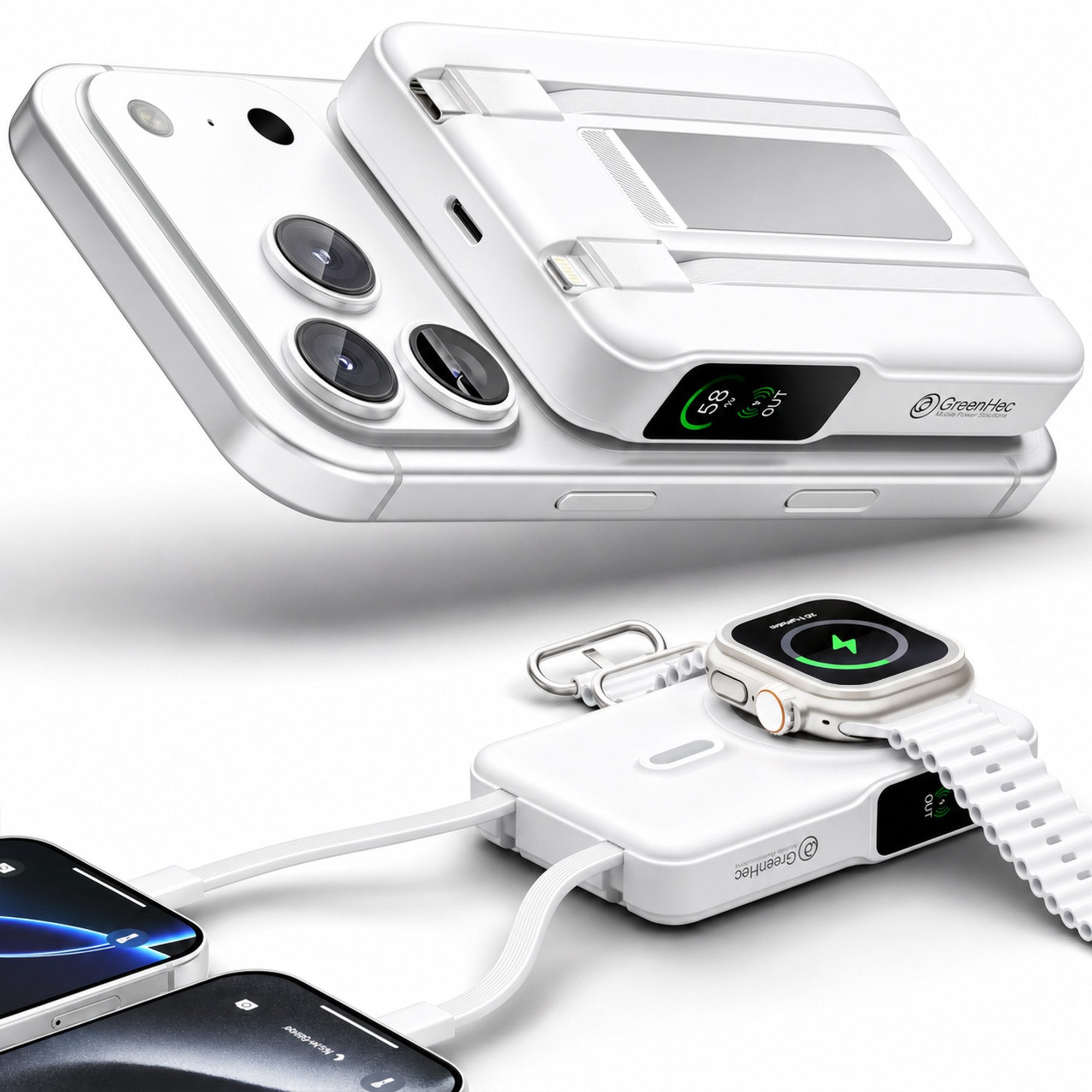 GreenHec MagSafe Powerbank iPhone 18 17 16 15 14 13 12 Magnet Wireless 10000mAh Powerbank MagStand Ultra Powerbank - 6in1 A 10000 mAh (1.5 V), Pro Max Air Stand 15w Fast Induktives Laden Plus Akku Batterie Ständer