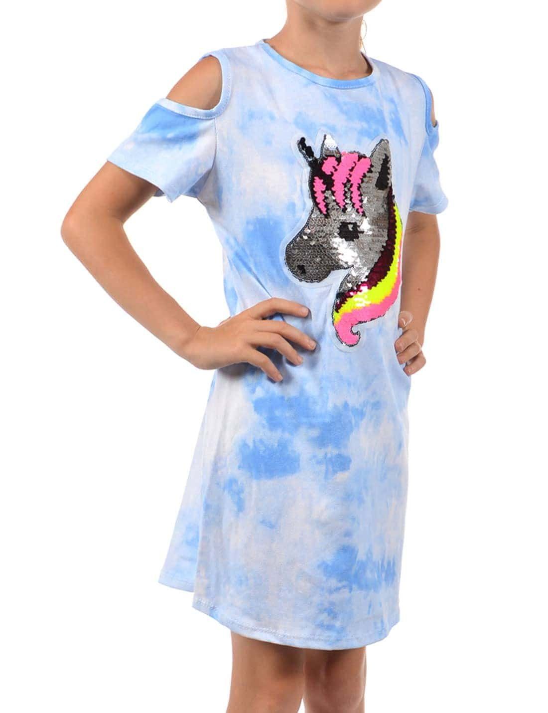 KMISSO Paillettenkleid Mädchen Kleid Wende Pailletten Einhorn-Motiv (1-tlg) bequem zu tragen