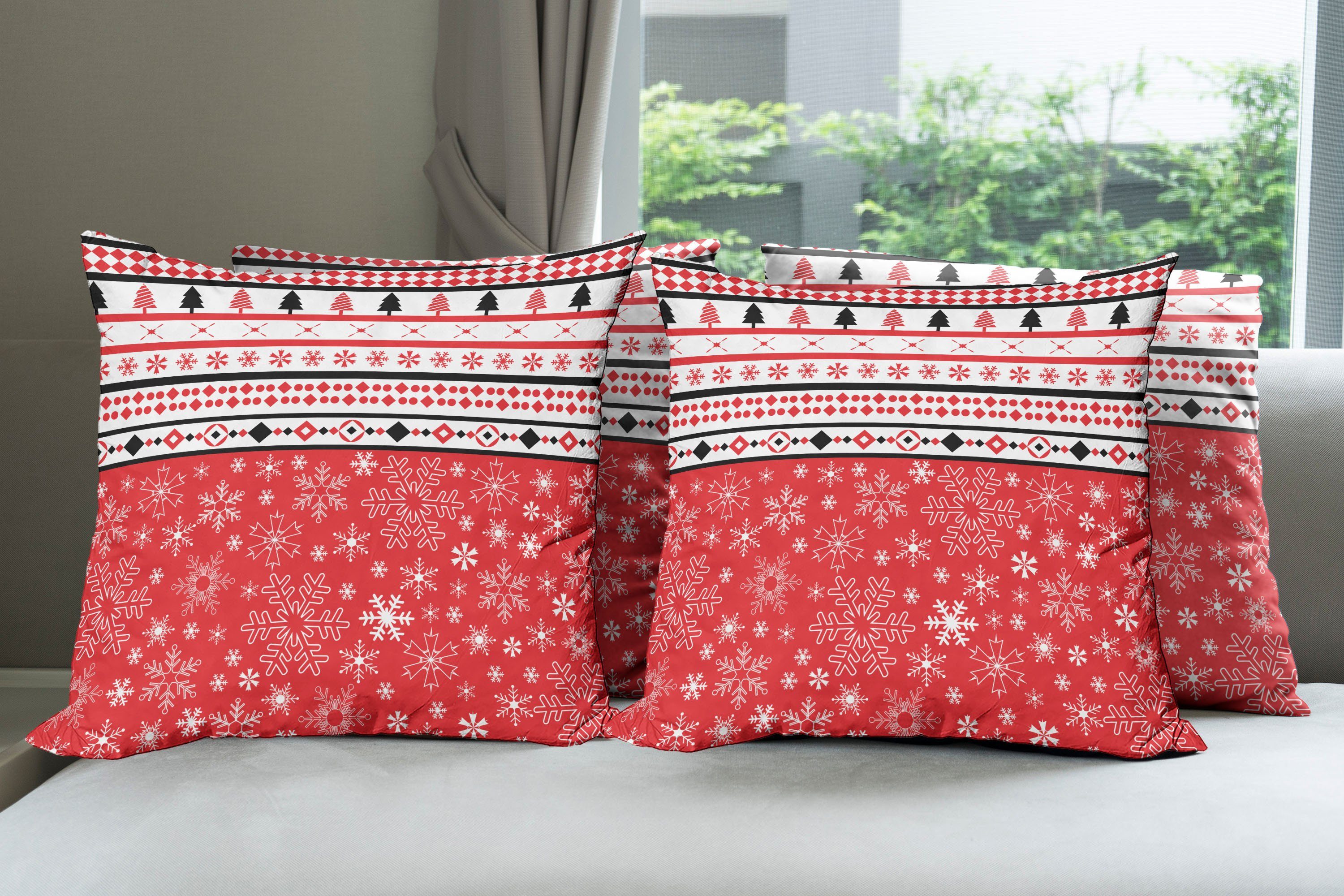 Stück), Doppelseitiger Weihnachten Schneeflocken Abakuhaus geometrische (4 Kissenbezüge Digitaldruck, Modern Accent