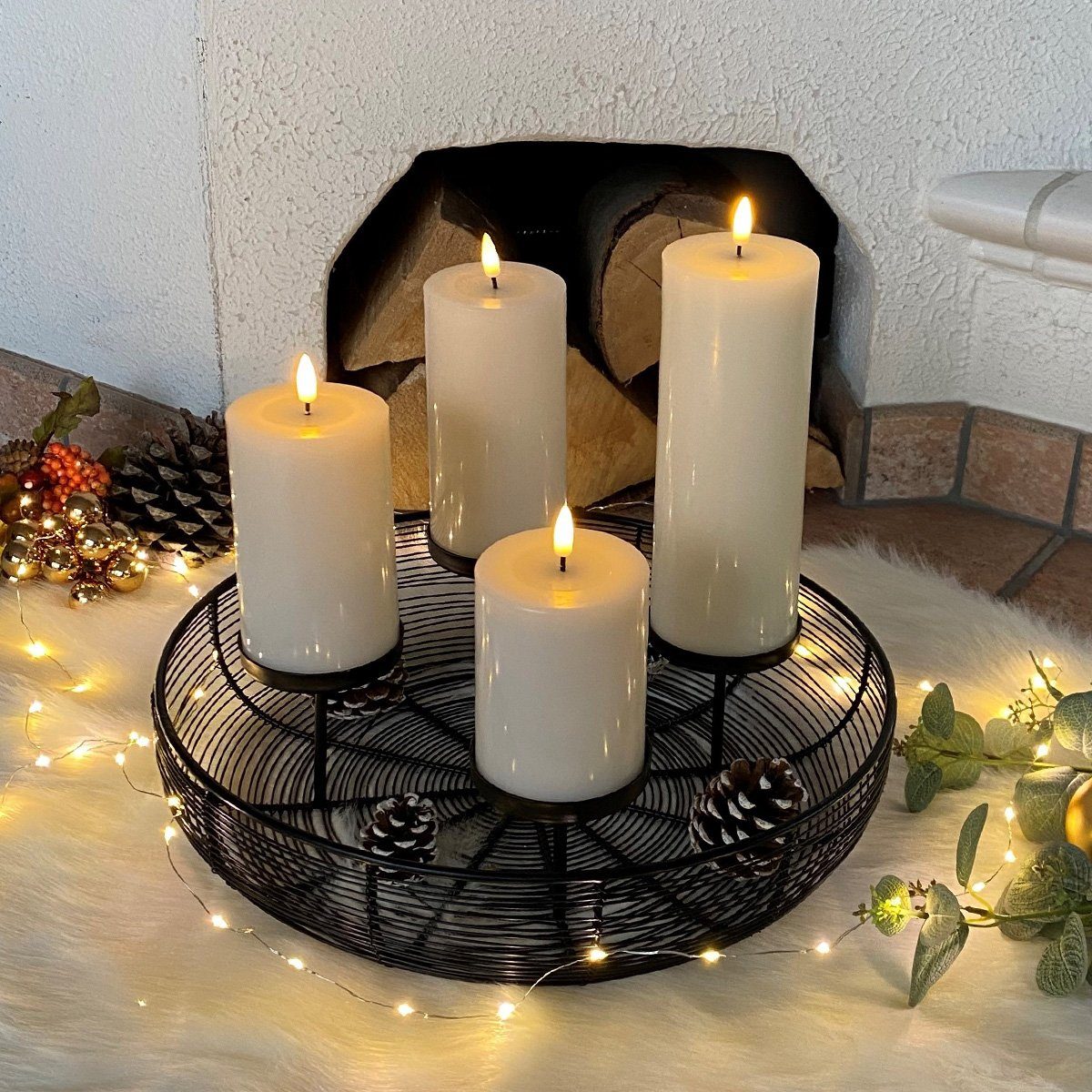 MARELIDA Kerzenhalter Kerzenhalter Metallkranz Adventskranz Dekoschale für 4  Stumpenkerzen D: 36cm