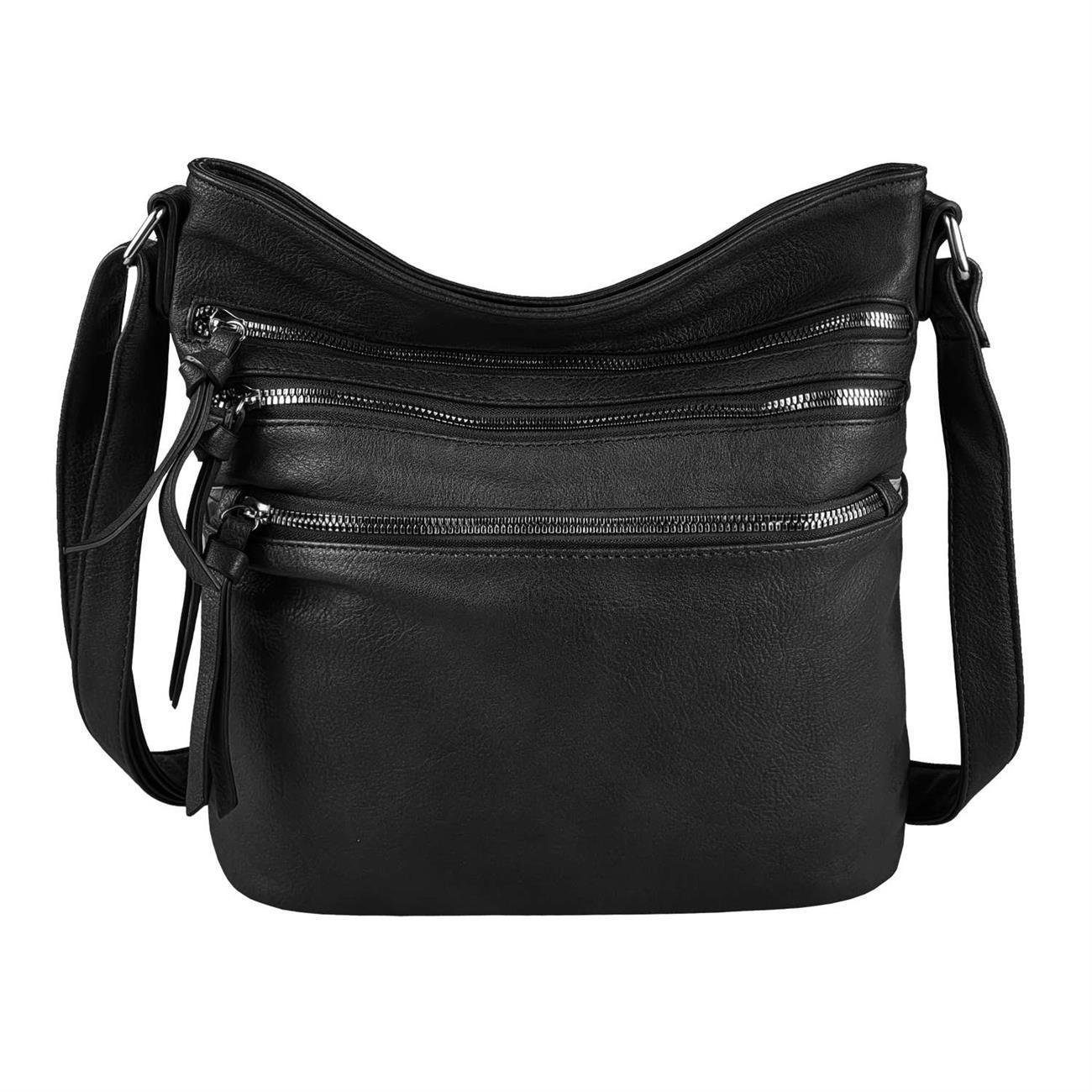 ITALYSHOP24 Schultertasche Damen Tasche Shopper Crossbody, als Handtasche, Umhängetasche, Shopper tragbar