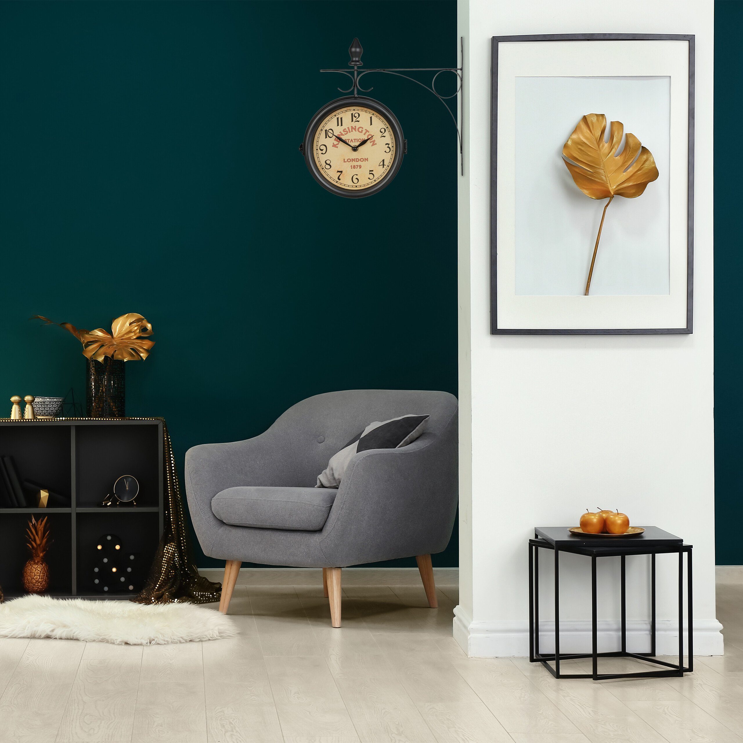 relaxdays Wanduhr Doppelseitige Bahnhofsuhr in Schwarz günstig online kaufen