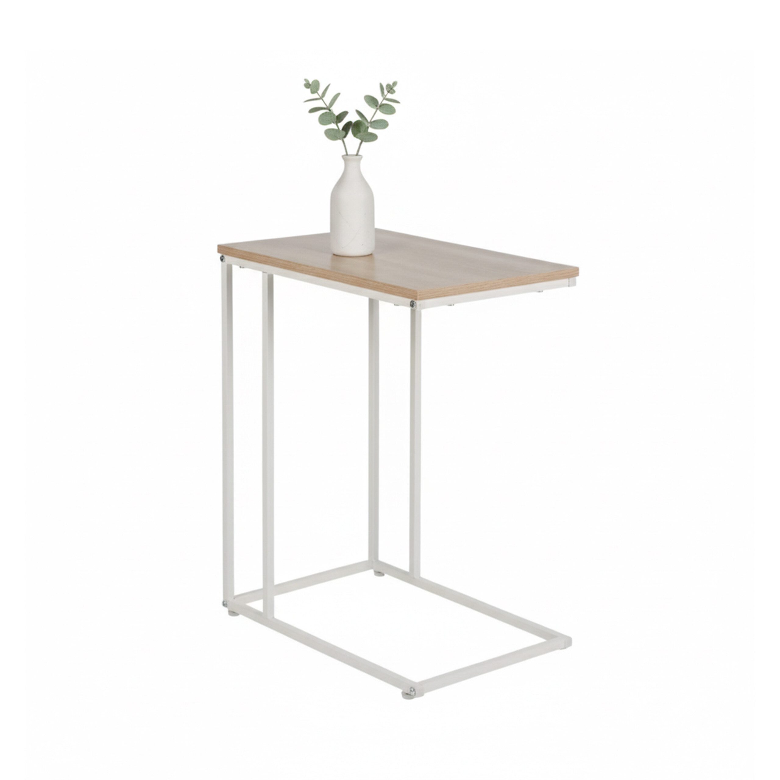 relaxdays Beistelltisch in C-Form (1-St), Weiss-braun