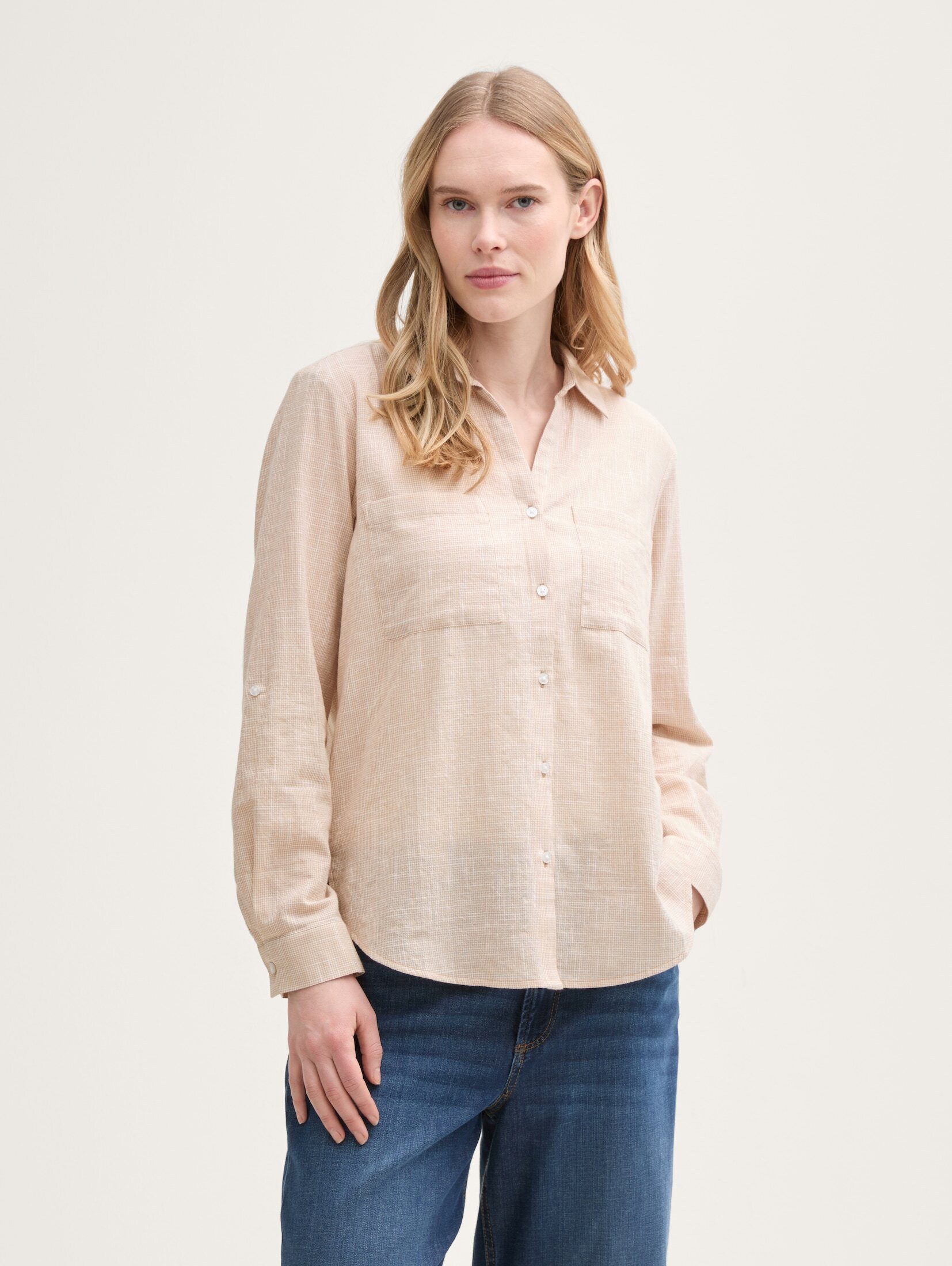 Langarmbluse Bluse mit Brusttaschen