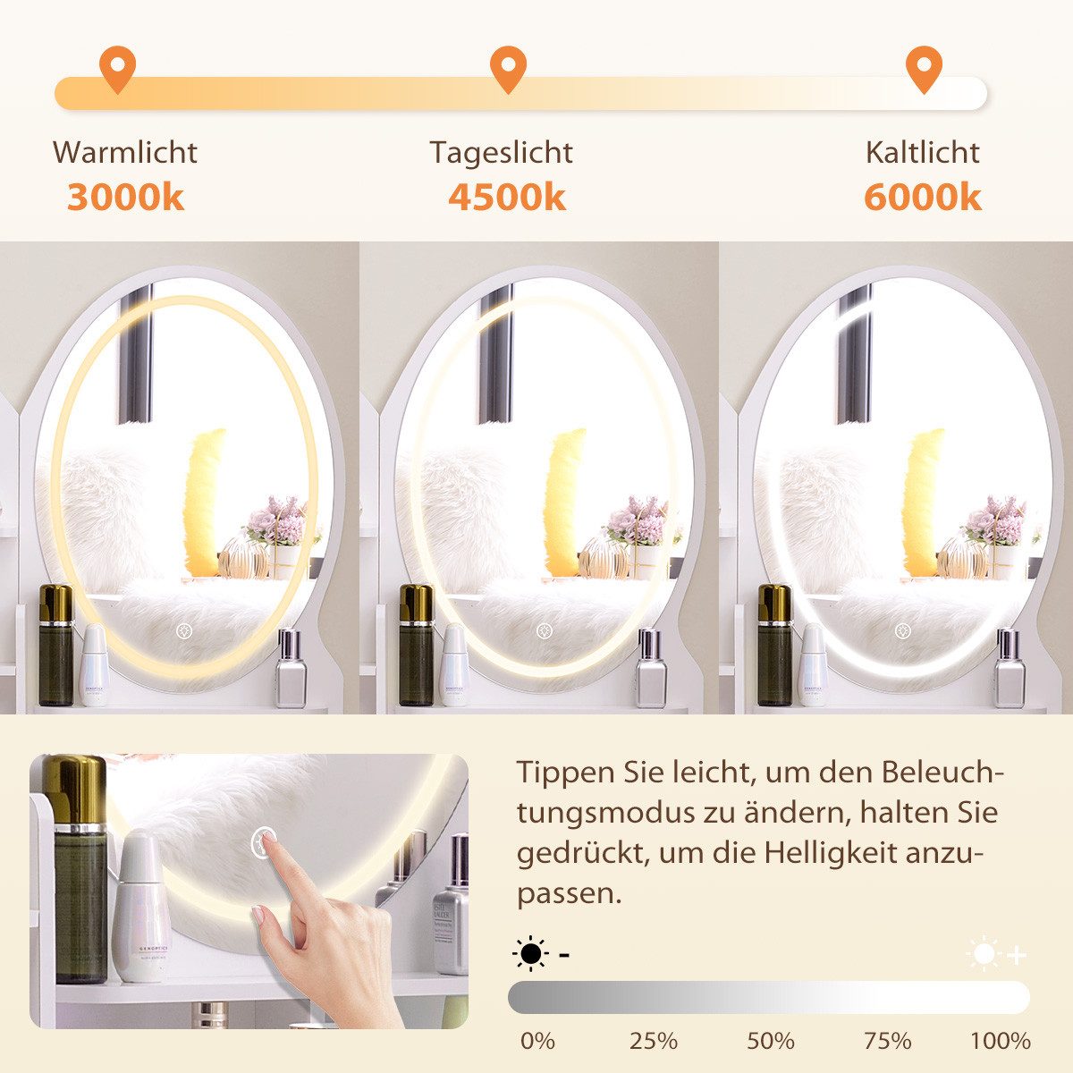 Simloveve Schminktisch mit LED-Beleuchtung Einstellbarer Helligkeit,mit Hoc günstig online kaufen