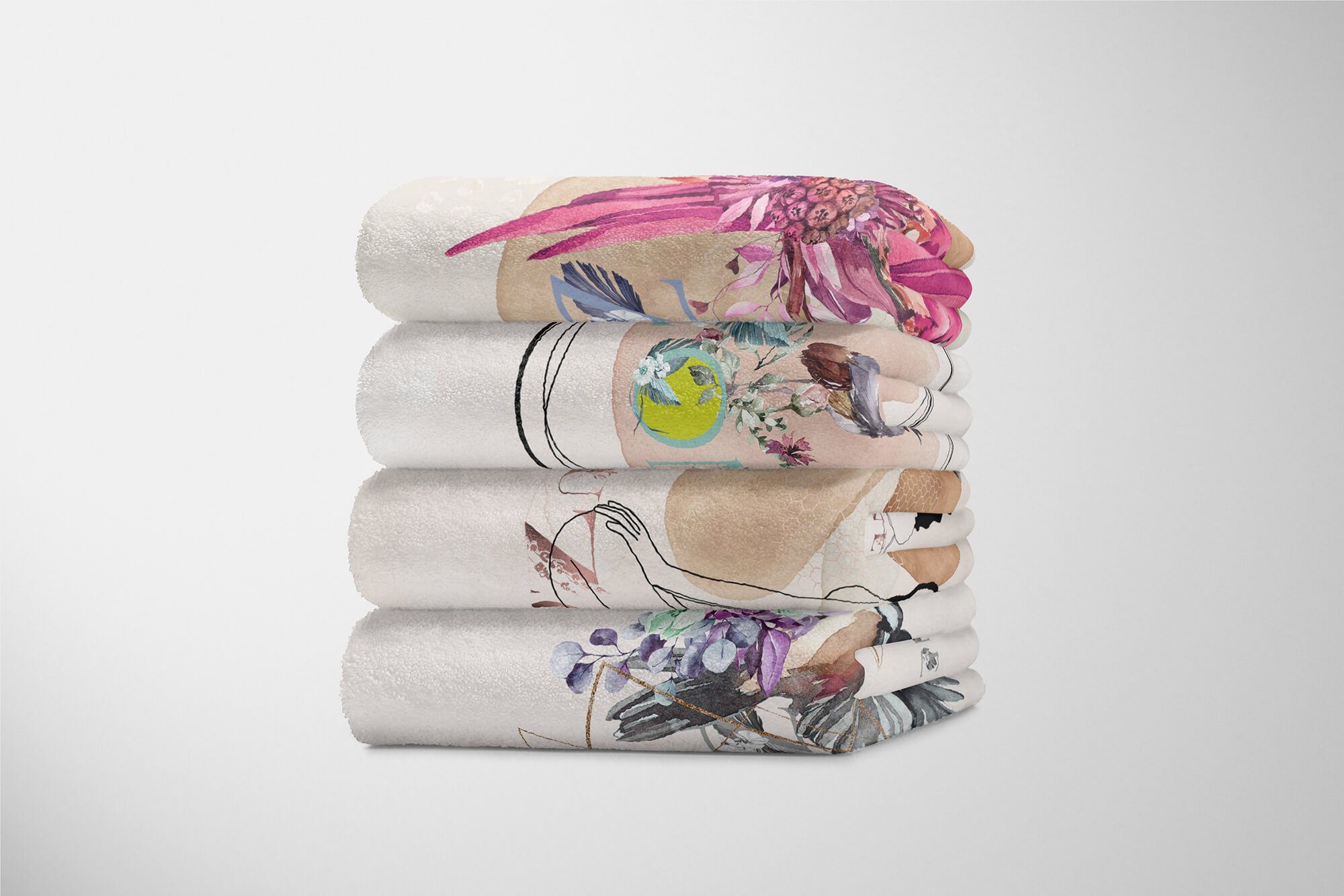 (1-St), Strandhandtuch Art Handtuch Baumwolle-Polyester-Mix Handtuch Saunatuch Feminin, Kuscheldecke Kunstvoll schöne Frau Handtücher Sinus Motiv