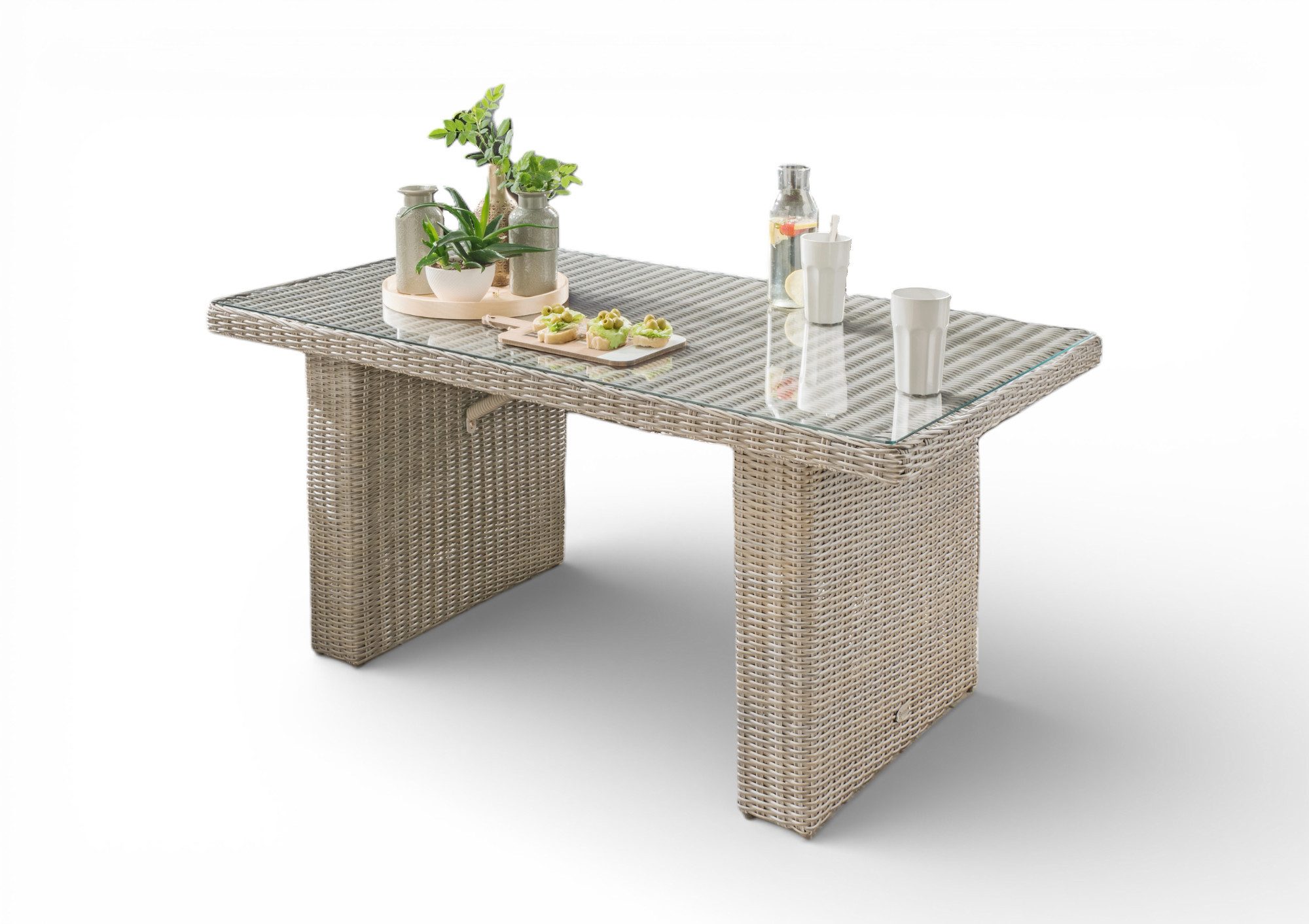 Destiny Gartentisch RIVIERA, Polyrattan, 140x67cm, mit aufgelegter Glasplatte