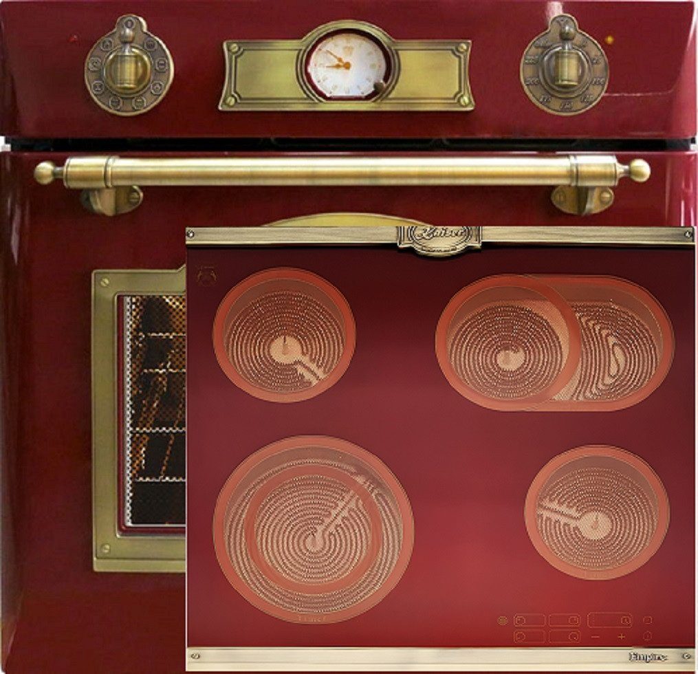 Kaiser Küchengeräte Backofen-Set Herd Set Autark Elektro Backofen, Selbstreinigung, Drehspieß, 8 Funktionen mit Glaskeramik Kochfeld 60 cm Einbau Herd 4 QuickHeat-Kochzonen Hi-Light EH 6355 RotEm+KCT 6185 Em,., mit 1-fach-Teleskopauszug