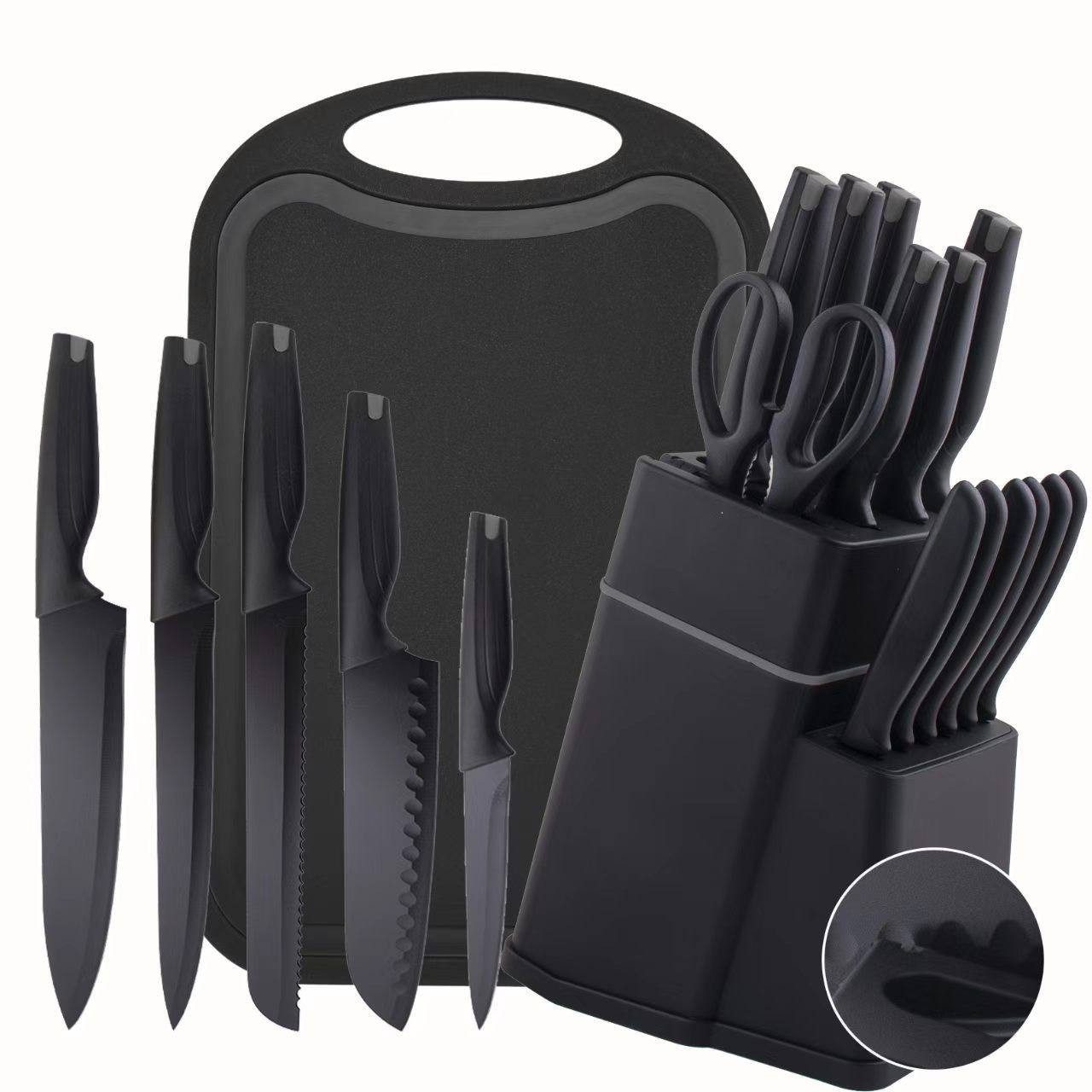 Vivitar Universalküchenmesser 15-teiliges schwarzes Küchenmesserset mit Schneidebrett & Messerblock, professionelles Edelstahl-Messerset mit scharfen Küchenmessern