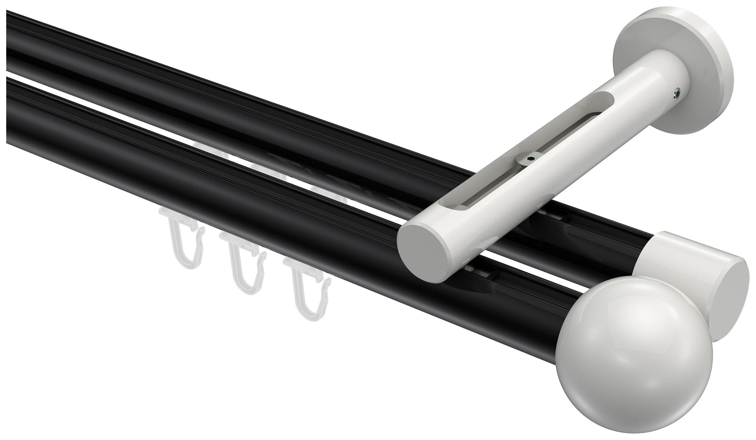 INTERDECO Innenlaufschiene Siteno Luino, Ø 20 mm, 2-läufig, Fixmaß, kürzbar, Wandmontage, Aluminium, Schwarz / Weiß / Bicolor