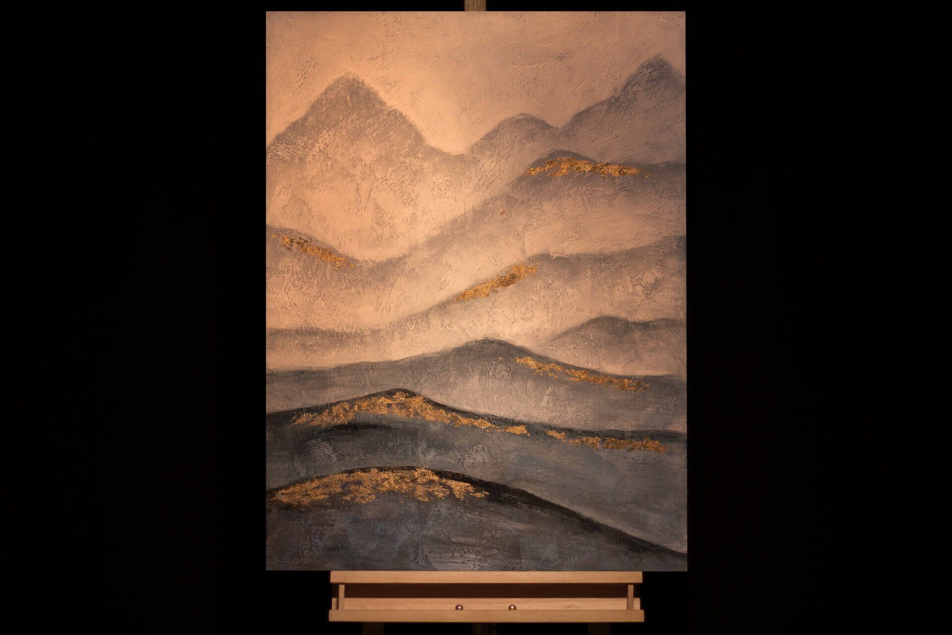 KUNSTLOFT Gemälde Verzauberte Wandbild HANDGEMALT 75x100 Leinwandbild 100% cm, Berge Wohnzimmer