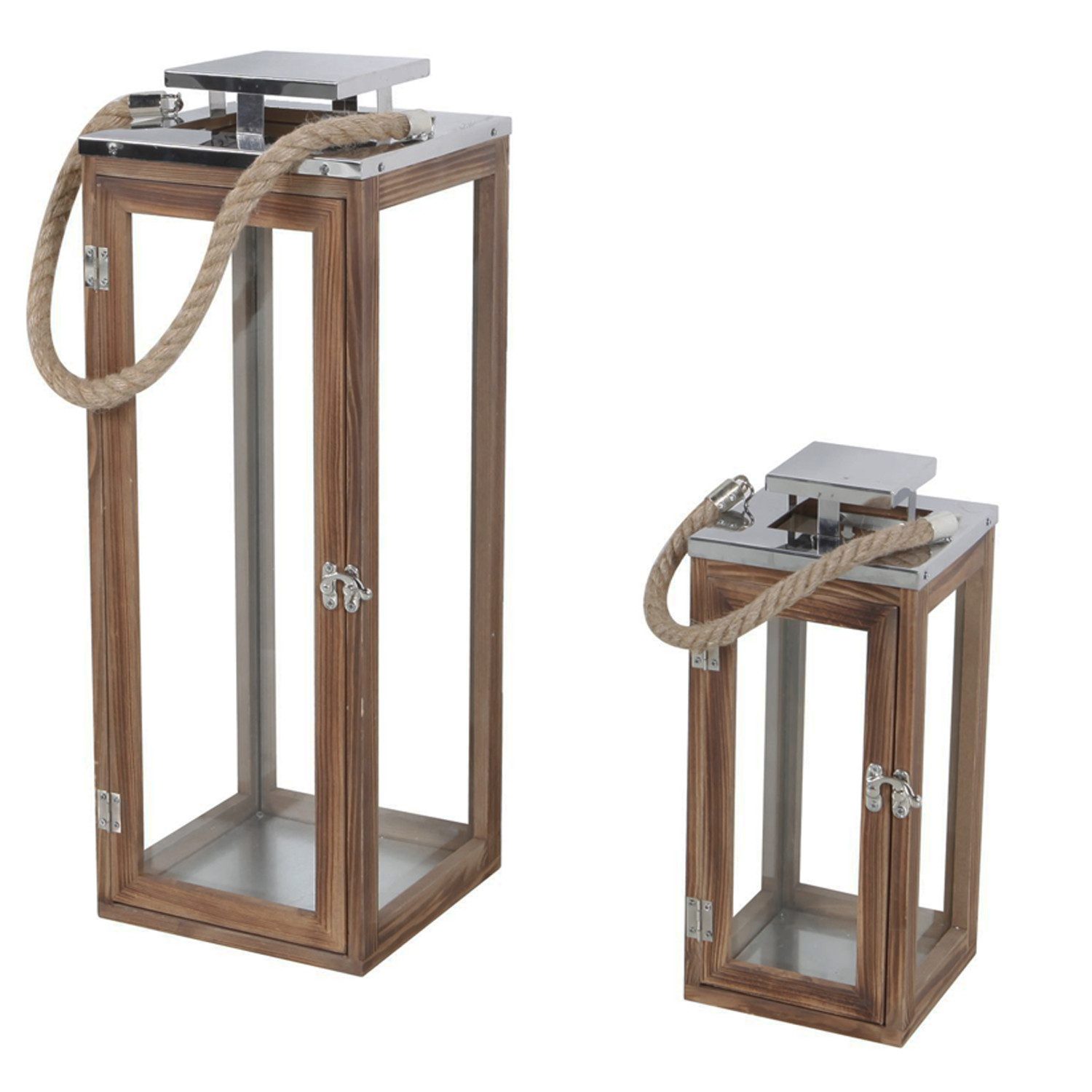 Mojawo Laterne 2er XL Holz-Laternen-Set Windlicht Gartenlaterne Edelstahldach