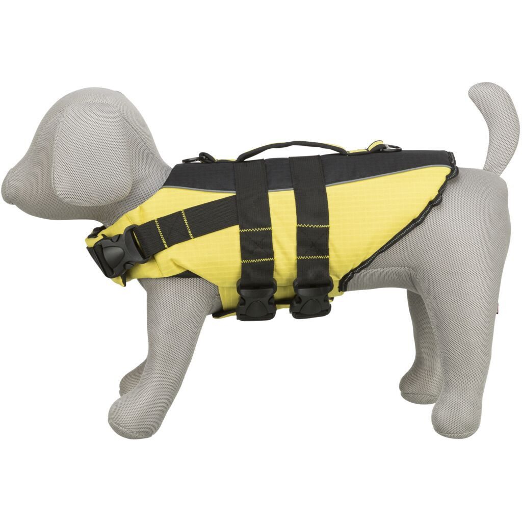 TRIXIE Rettungsweste Schwimmweste für Hunde mit Reflektorstreifen und Griff - gelb/schwarz