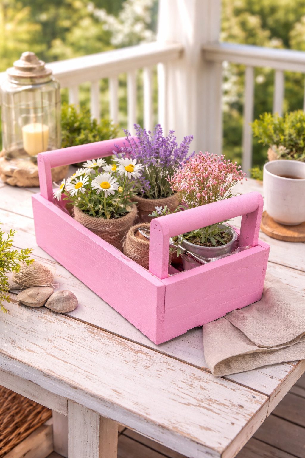 finehomegarden Blumenkasten Holz-Pflanzkasten pink – 26 × 16 cm – Höhe 8 cm – Mit Folie ausgelegt (1 St), Dekorativer Kräuter- & Blumenpflanzkasten