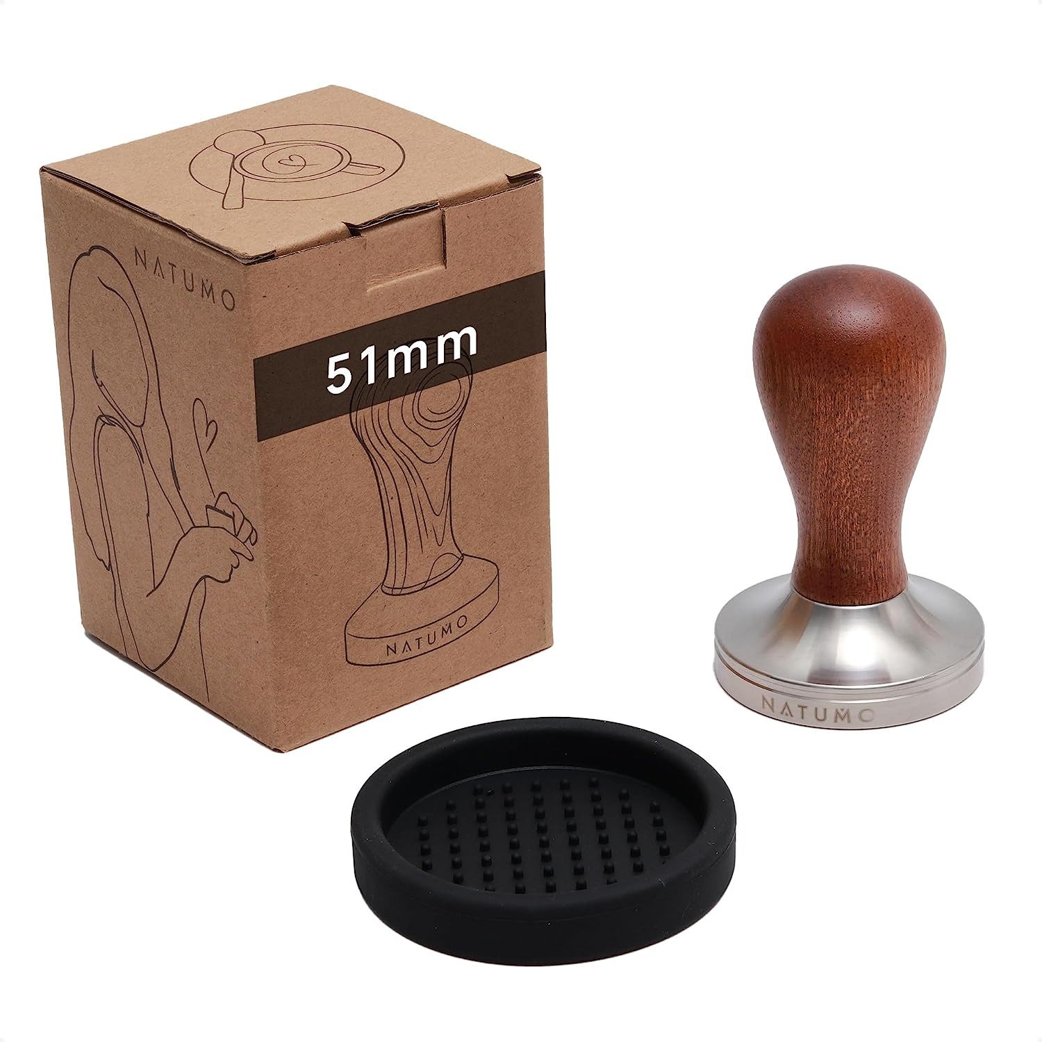 Tamper NATUMO Espresso Tamper mit Holzgriff, Siebträger Zubehör, Kaffe Tampe