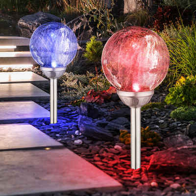 etc-shop LED Gartenleuchte, LED-Leuchtmittel fest verbaut, Farbwechsel, 2er Set RGB LED Solar Leuchten Steck Lampen Beleuchtungen Glas Kugel