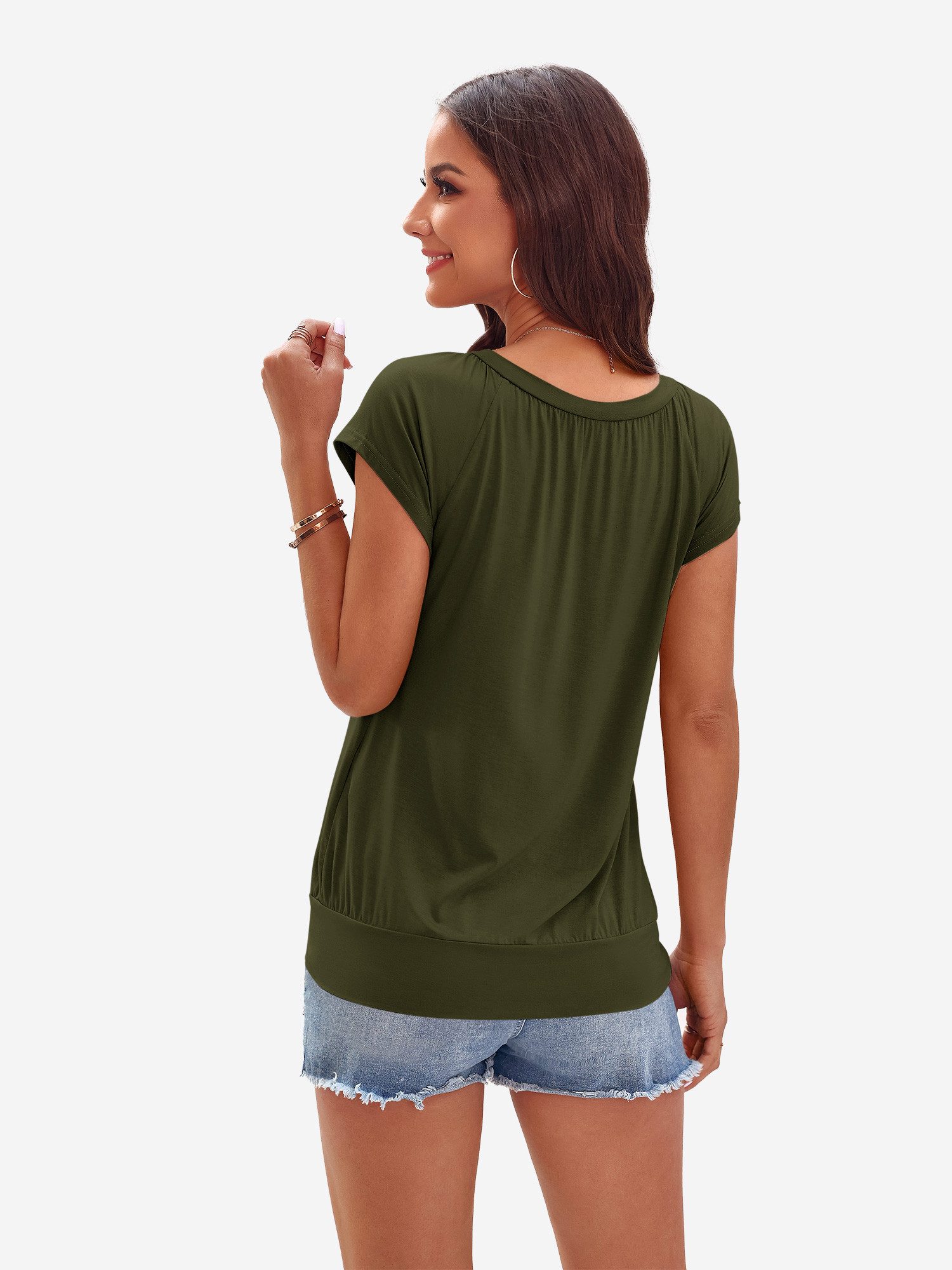 Imily Bela T-Shirt Damen Lässige Basic Tops mit Bündchen am Saum (Packung, 1-tlg., 1per-Pack) einfarbig
