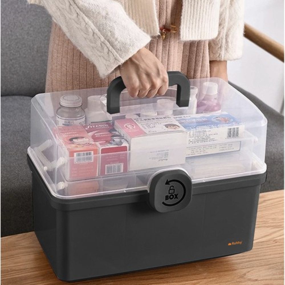 Ruhhy Medizinschrank Medikamentenorganizer Organisator (Spar-Set, 1-St., praktisch platzsparend) Großes unteres Fach für größere Gegenstände