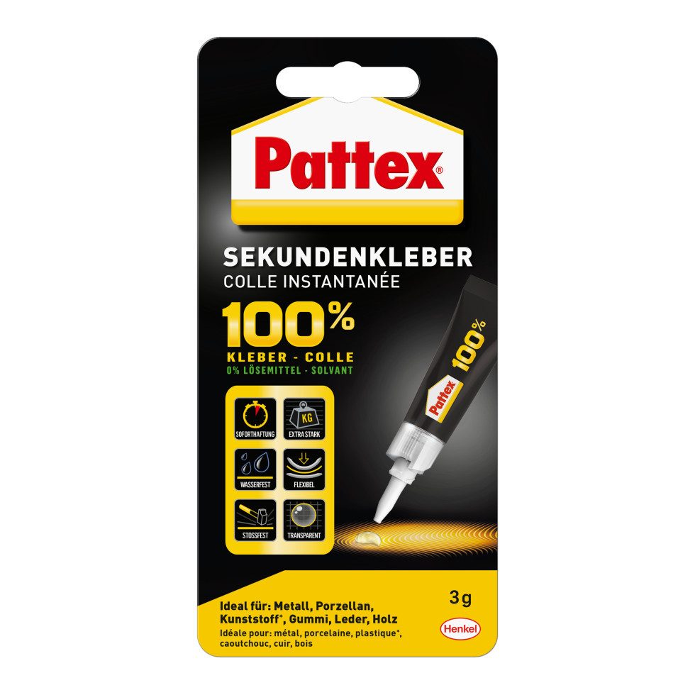 Pattex Bastelkleber Pattex 100% Sekundenkleber 3 g Tube, transparent