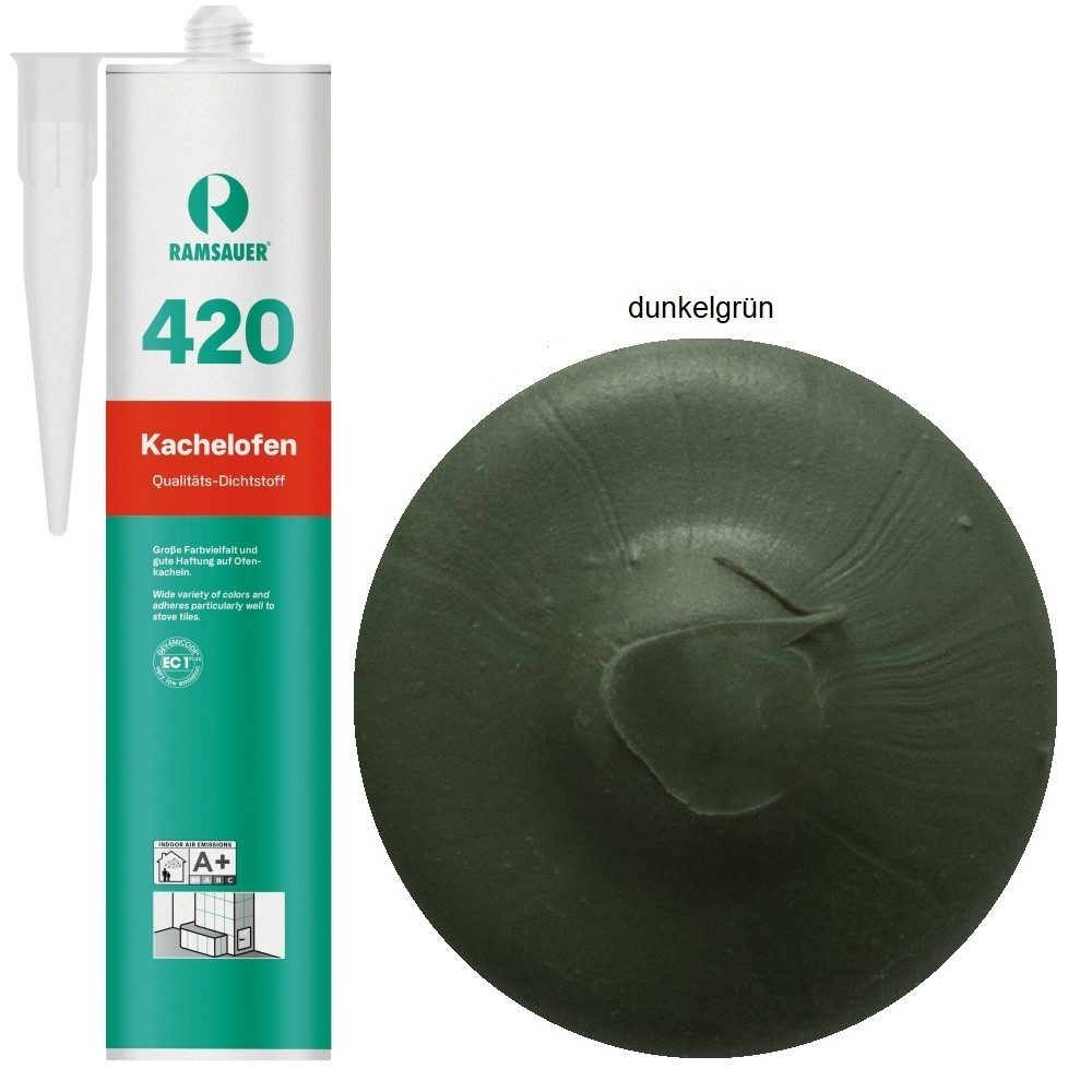 Ramsauer Dichtstoff Ramsauer 420 Kachelofen Acryl Dichtstoff 310ml Kartusche dunkelgrün, gebrauchsfertig, geruchsneutral, hitzefest und brandbeständig, siliconfrei