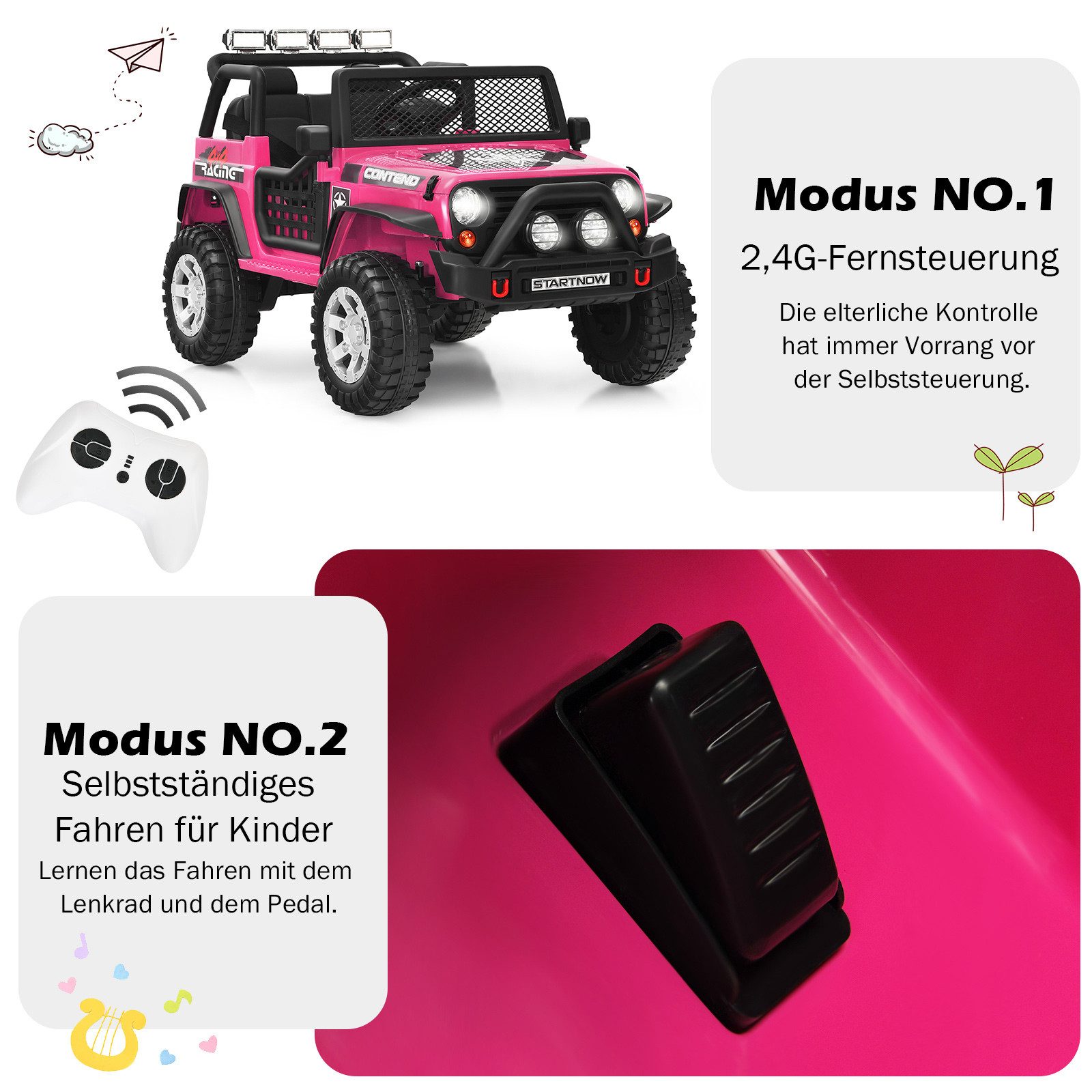 COSTWAY Elektro-Kinderauto, Belastbarkeit 50 kg, Elektroauto mit Musik & Hupe & USB & MP3 & Radio