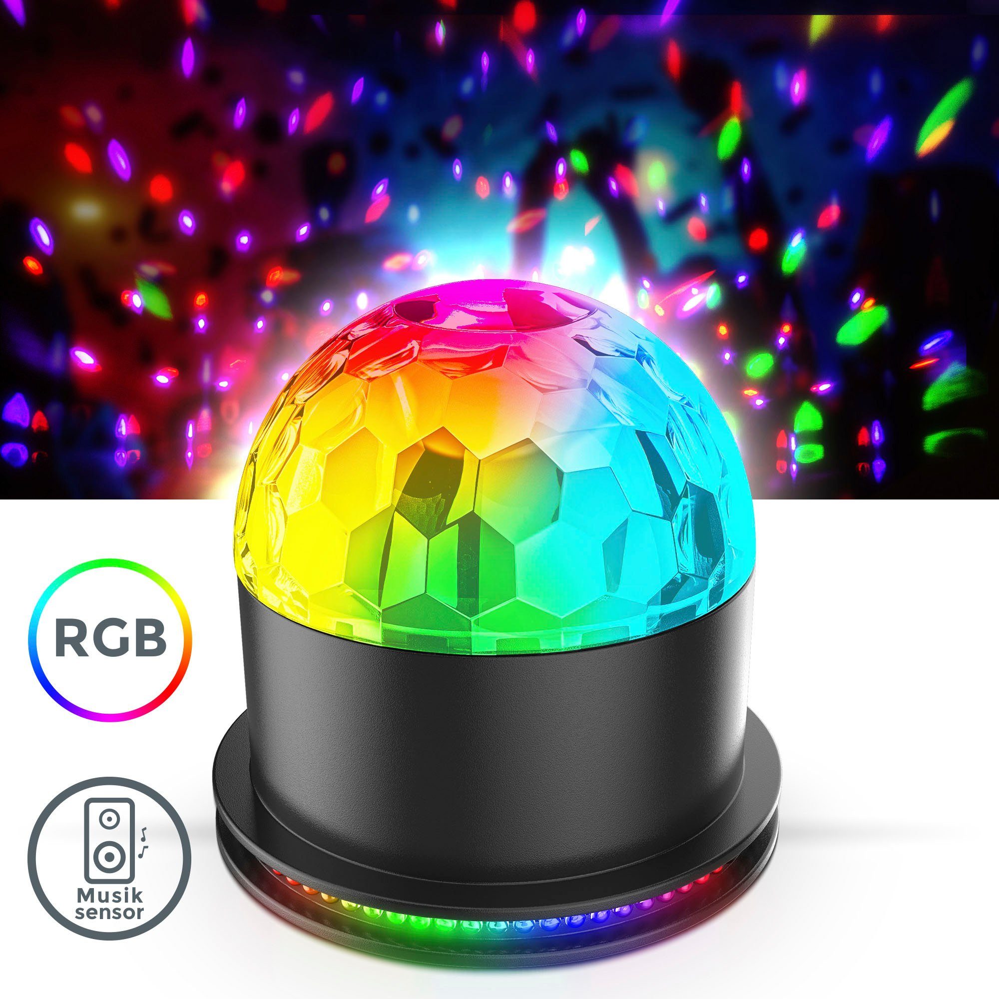 LED mit integriert, BK_GD1327 fest Tischlampe Discolicht, RGB, Partylicht, LED Partyleuchte, Musiksensor, Motivstrahler Farbwechsel, B.K.Licht RGB, LED RGB