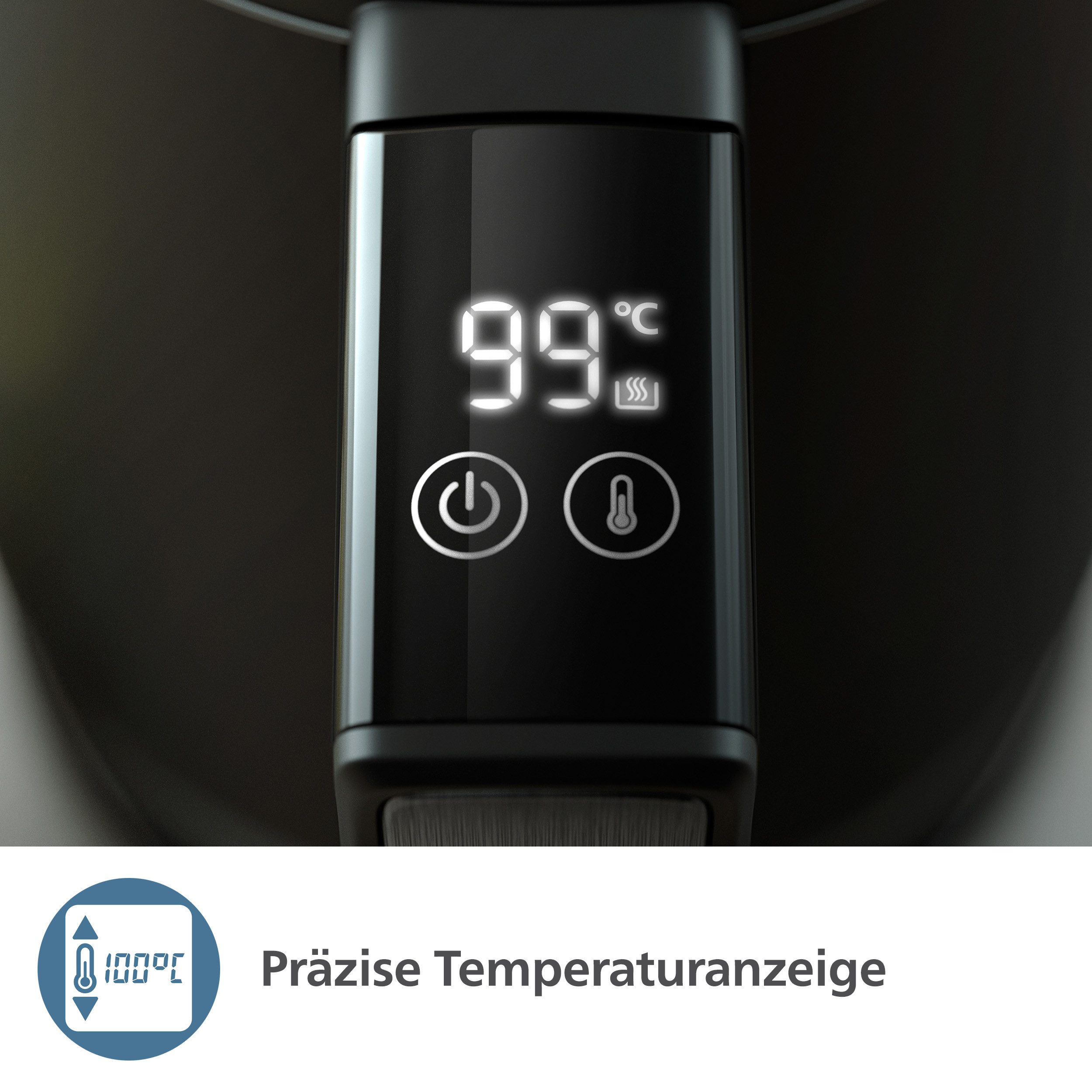 Philips Wasserkocher HD9396/90 7000 Series, doppelwandig, mit 6 Temperatureinstellungen, 1,7 l, 2200 W, aus lebensmittelechtem Edelstahl, mit Warmhaltefunktion