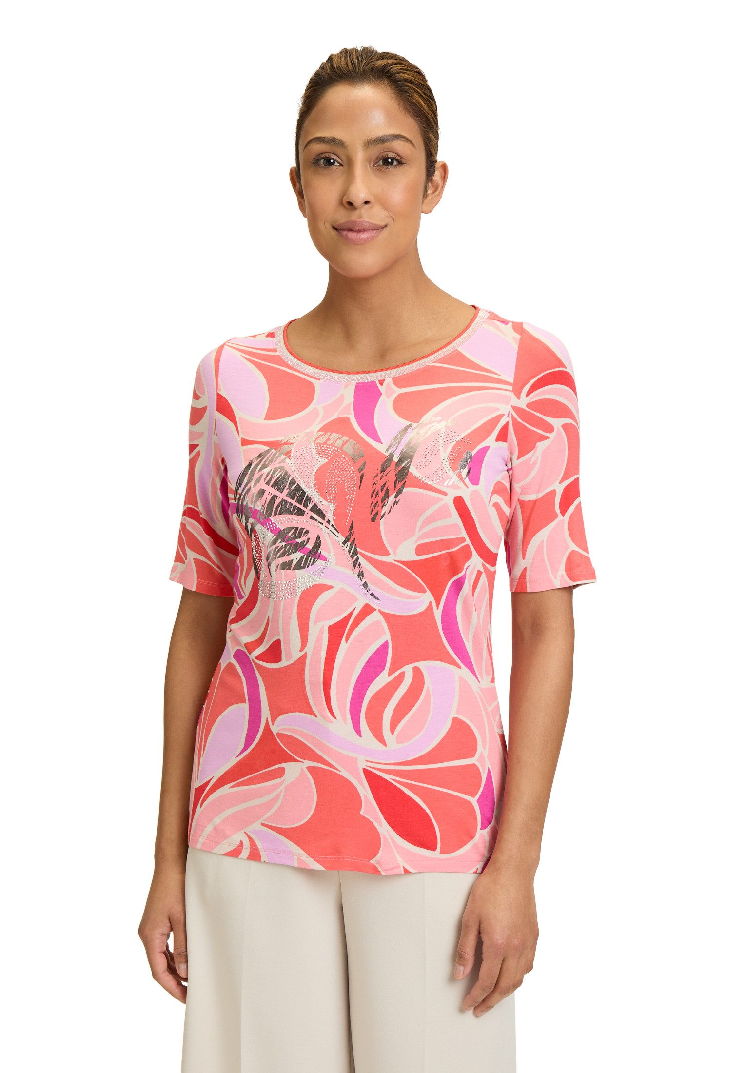 Betty Barclay Kurzarmshirt Betty Barclay Printshirt mit Schmucksteinen (1-tlg) Glitzersteine