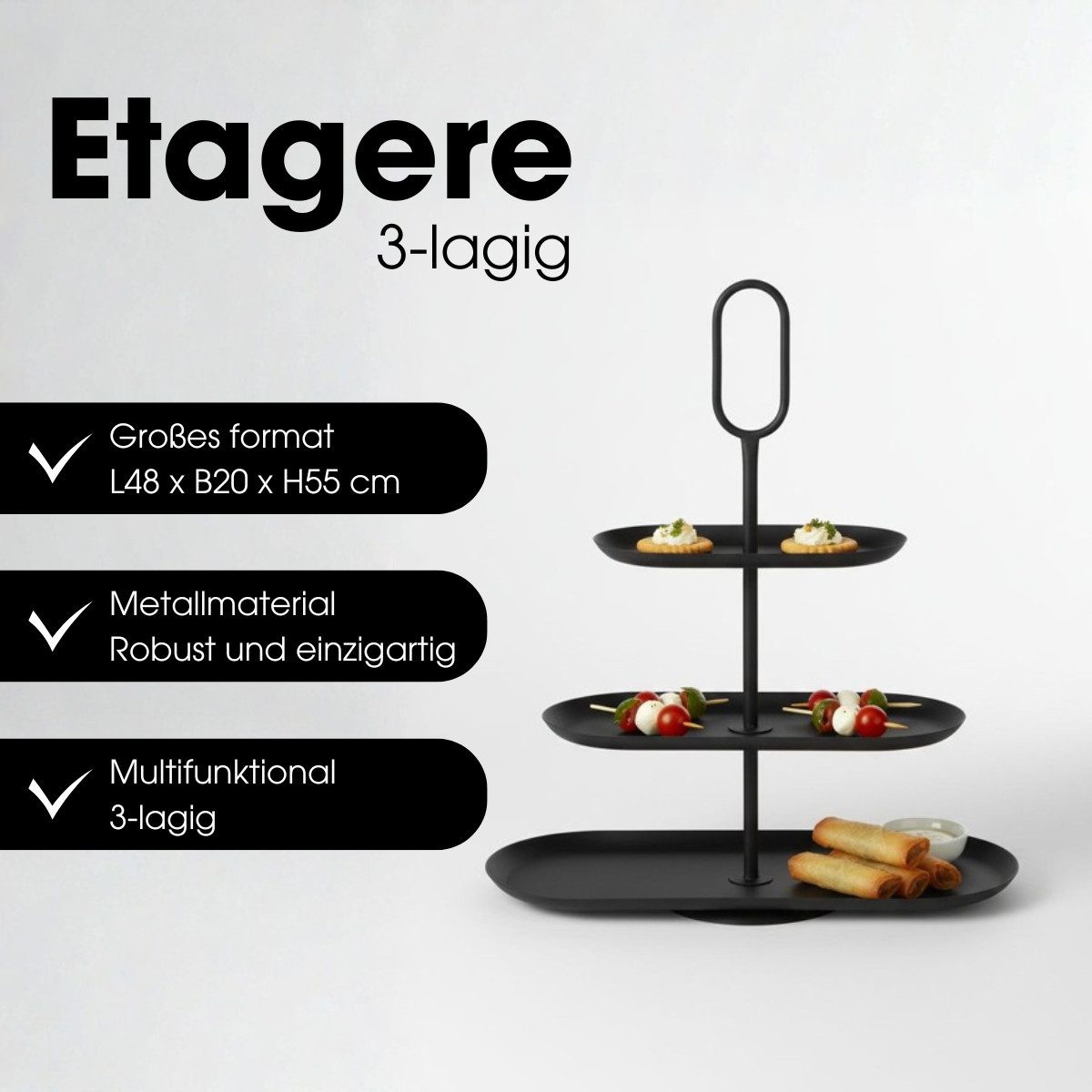 Mica Decorations Dekoetagere Mica Decorations Rama Etagere 3 Etagen 48x20x55 cm Schwarz