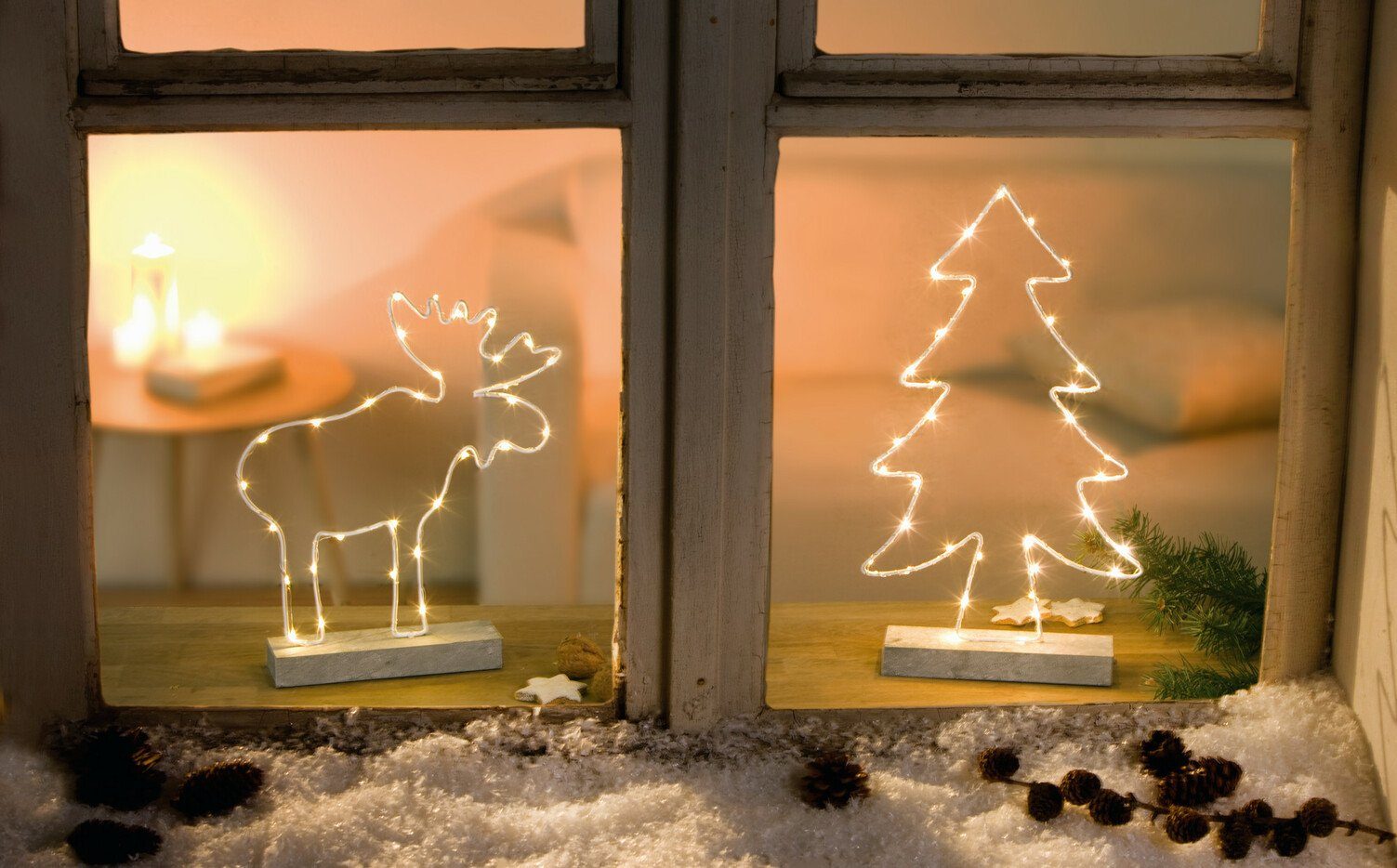 Fensterdeko integriert Deko Weihnachten LED Tanne 2er LED fest Elch Home-trends24.de Dekolicht Set,