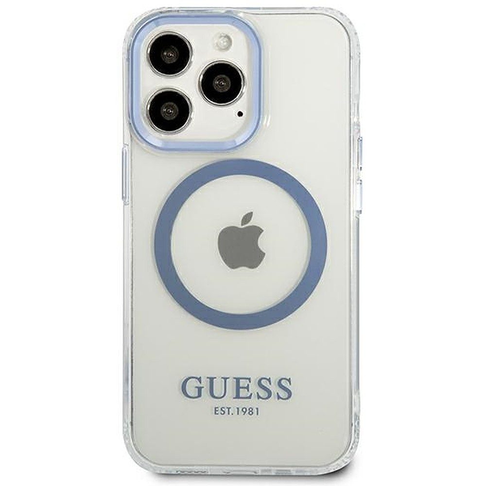Guess Handyhülle MagSafe Schutzhülle, MagSafe-kompatibel, transparent, Metallrahmen
