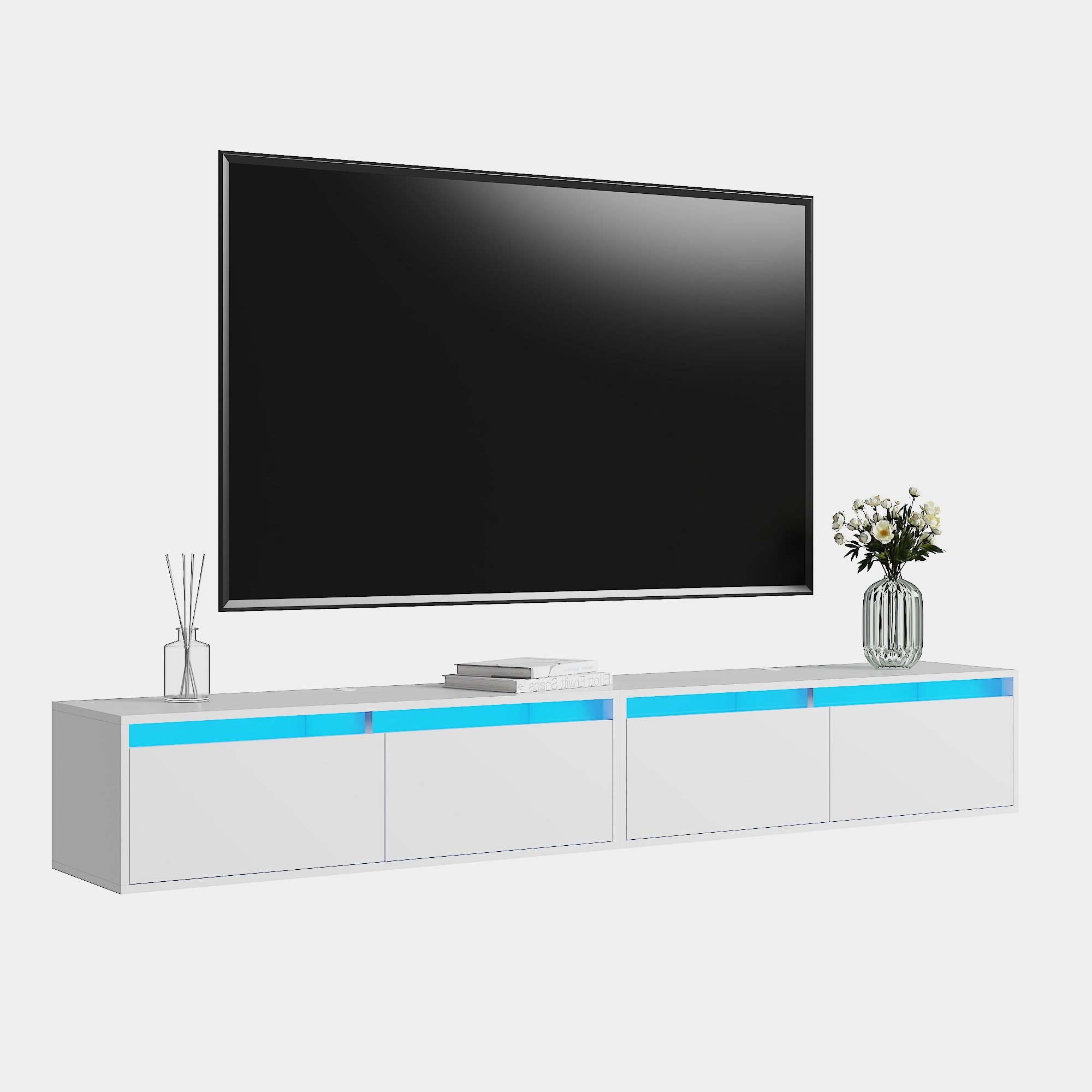 radelldar Lowboard mit LED-Beleuchtung, hängender TV-Schrank (2 St), modernes griffloses TV-Board mit 2 Türen, 100 cm breit