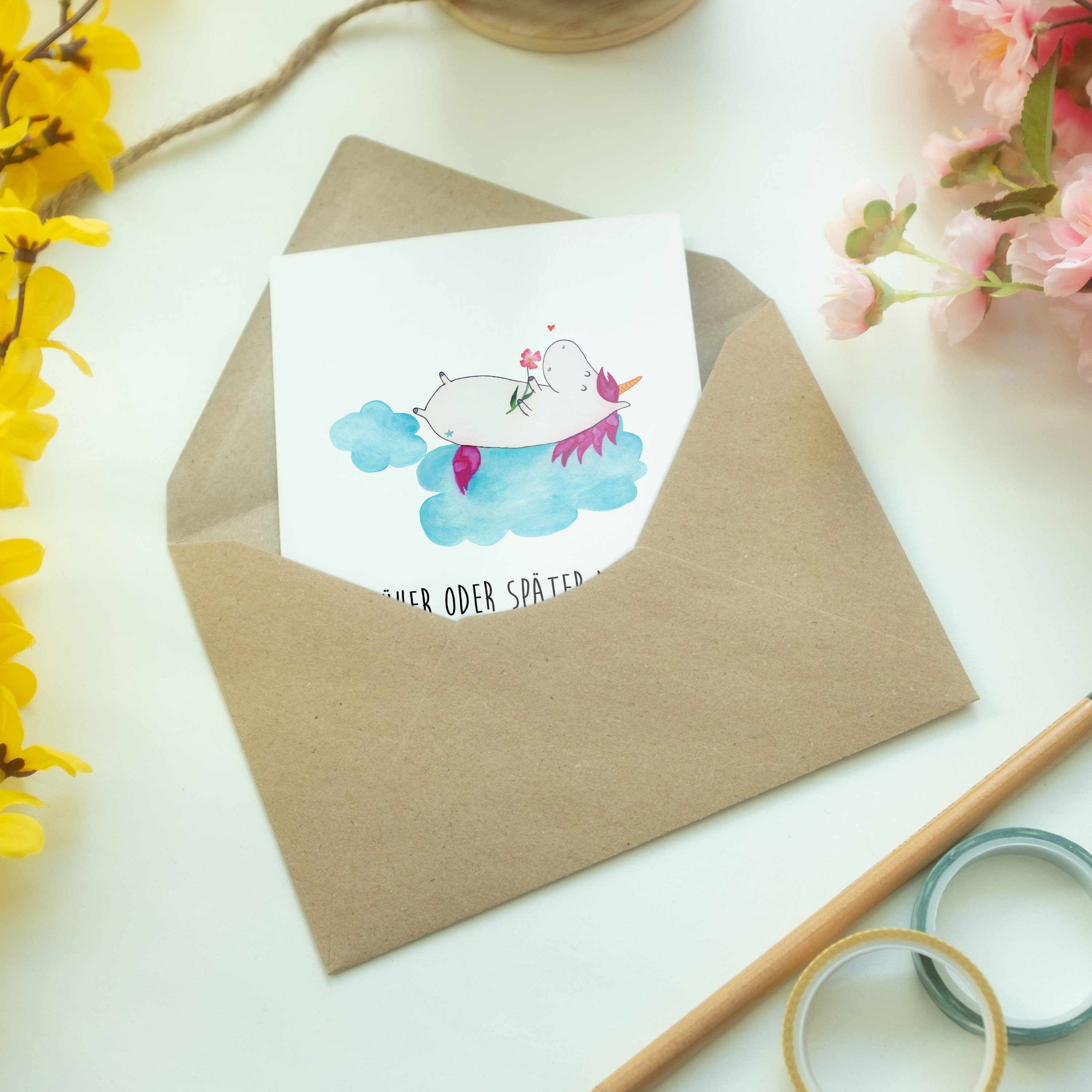 Mr. & Mrs. Panda verliebt Einhorn Glückwunschkarte Weiß Wolke Grußkarte Geschenk, auf - Karte, 