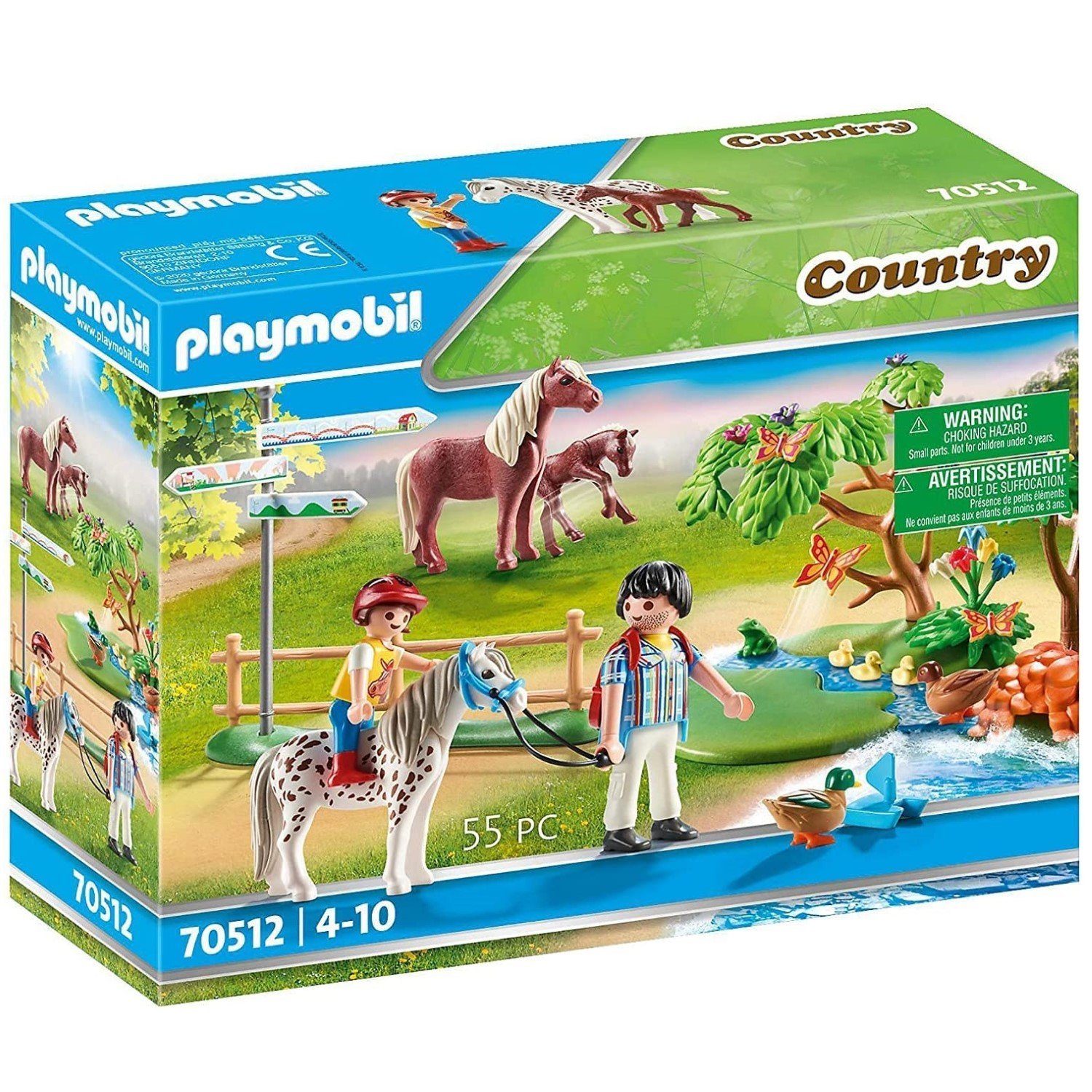 Playmobil® Spielwelt Playmobil Country Fröhlicher Ponyausflug 70512, Pferd  Reiter Figuren Spiel-Set Pferde Reiterhof Zubehör Spielzeug-Set,  55-teiliges Spielfiguren-Set: 2 Figuren, 3 Pferde, 50 Zubehörteile