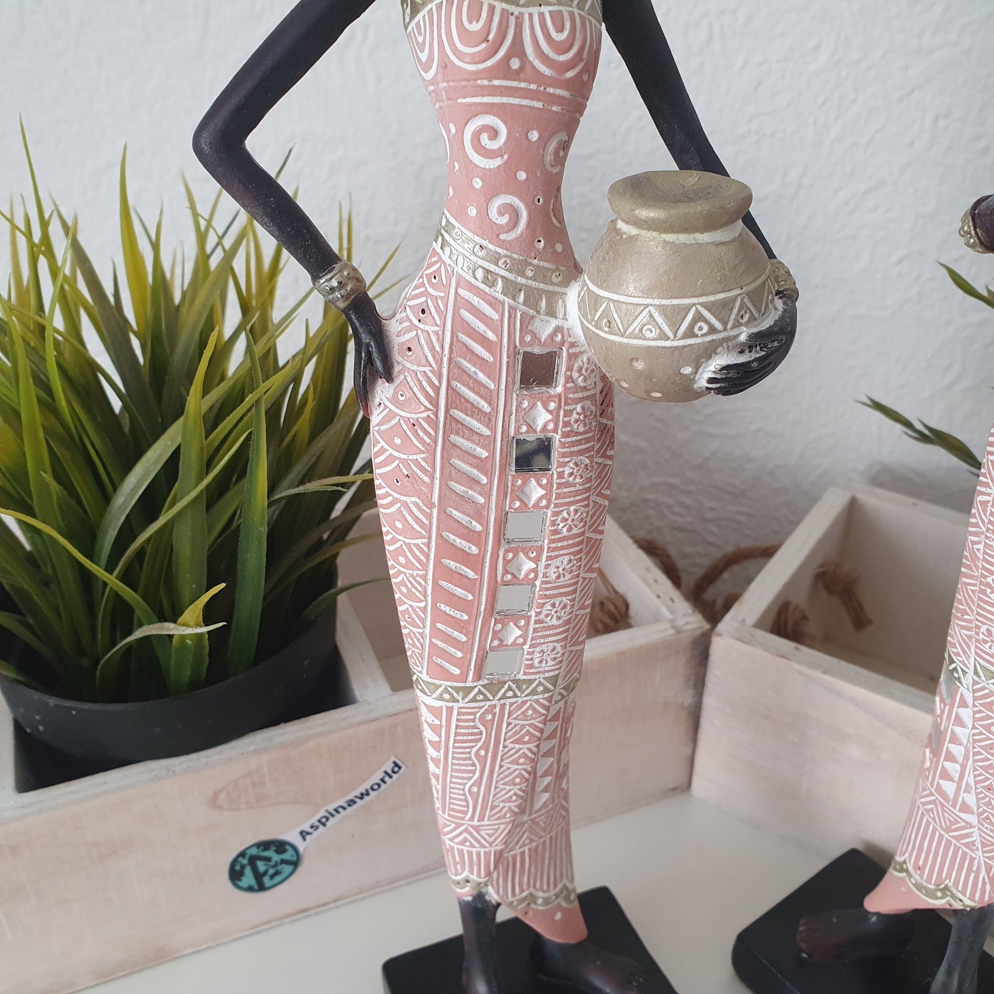 Aspinaworld Dekofigur Afrika Frau Set im 2er mit und Vase Arm cm Kane 32 rosa Dekofigur