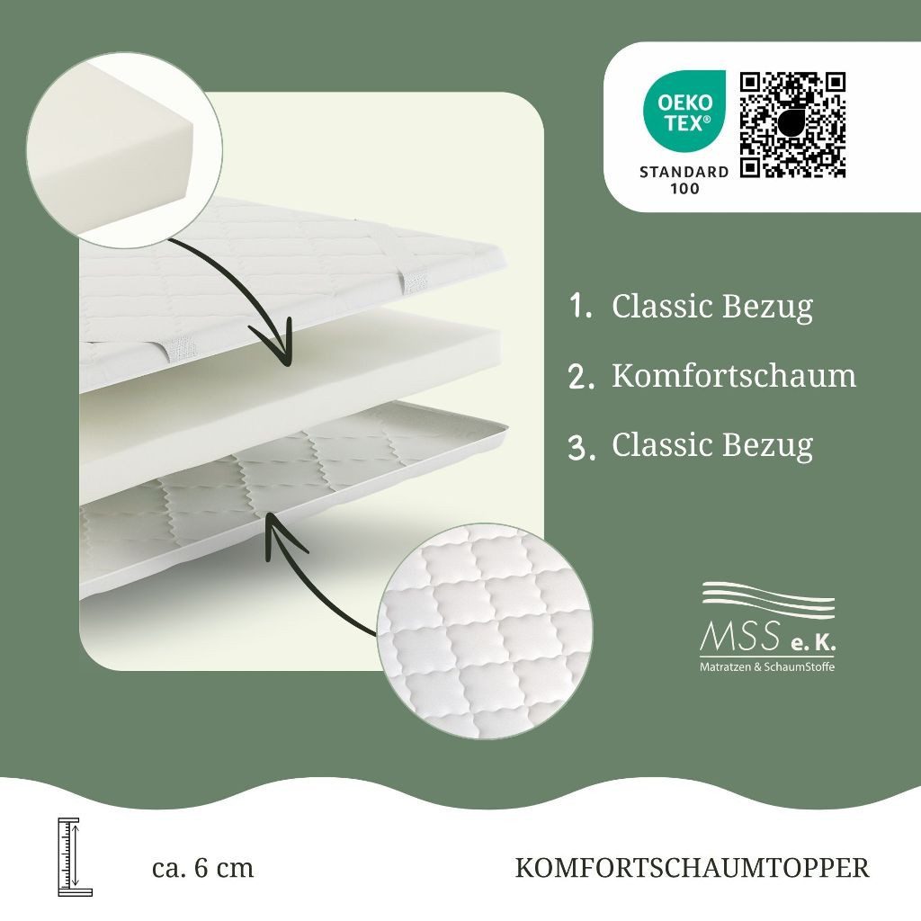 MSS e.K., Topper Relax Komfortschaumtopper, 6 cm hoch, abnehmbarer Bezug