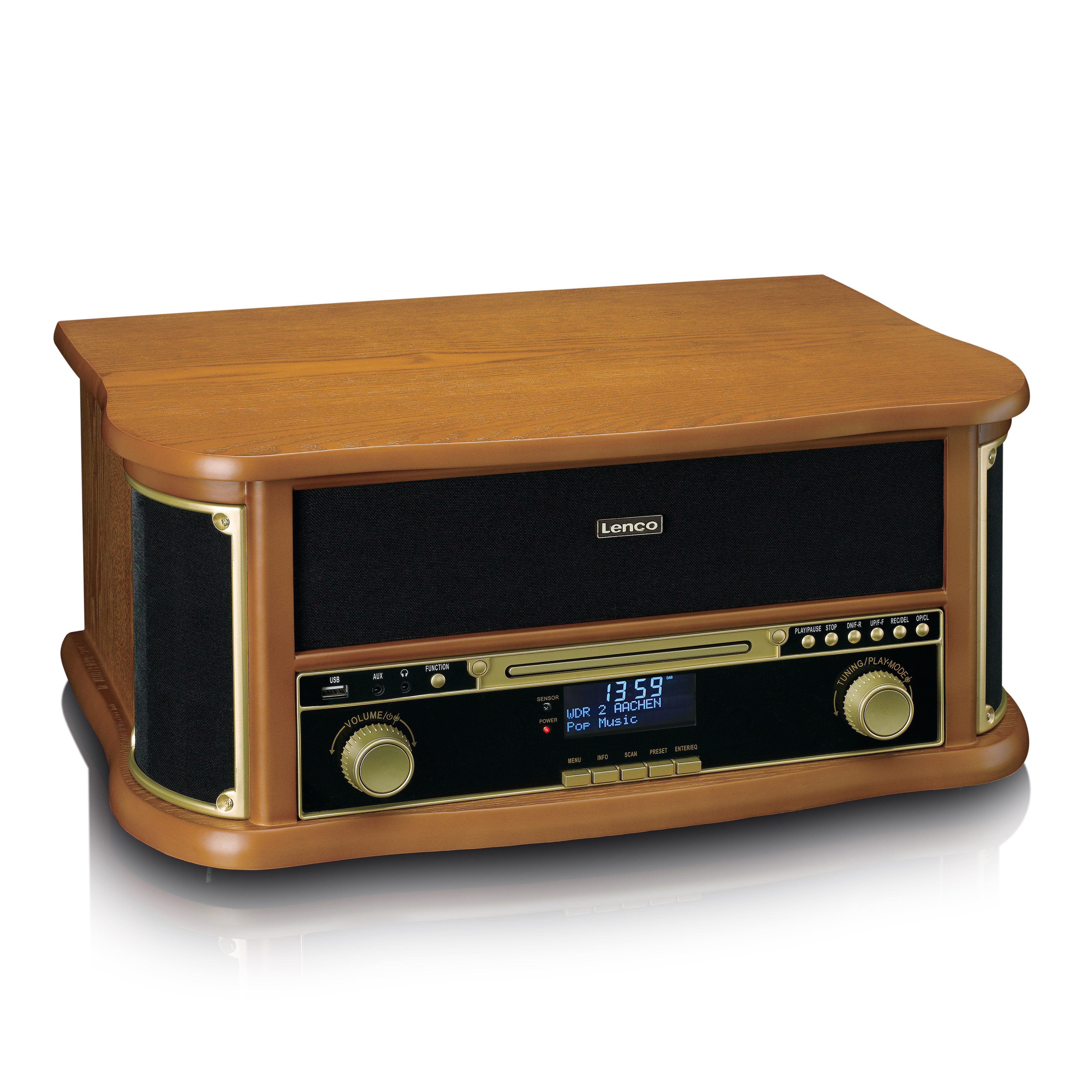 Lenco TCD-2571WD Plattenspieler (Riemenantrieb, Retro Musiksystem, Vinyl, CD, Kassette, DAB+/FM, BT, USB-Codierung)