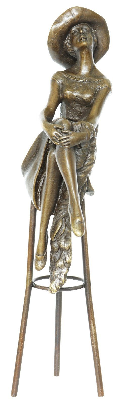 Aubaho Skulptur Bronzeskulptur Bronze Figur Frau auf Barhocker nach Chiparus Antik-Sti