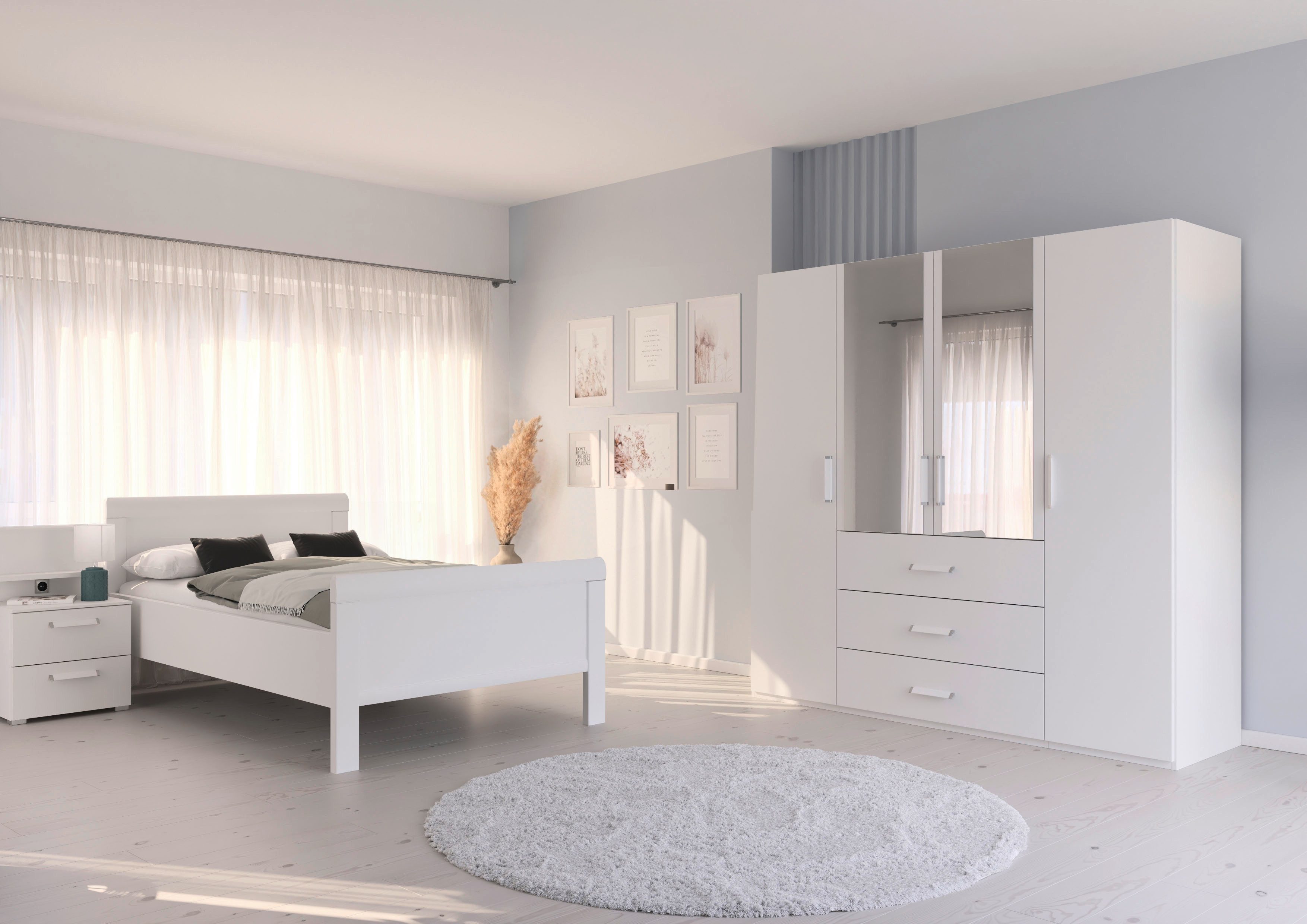rauch Schlafzimmer-Set Komplettschlafzimmer Schlafzimmer EVELYN, (Set, 3-tlg., inkl. SOFT-CLOSE-FUNKTION), Schrank und Bett in 2 Breiten, Nachttisch mit Paneel MADE IN GERMANY