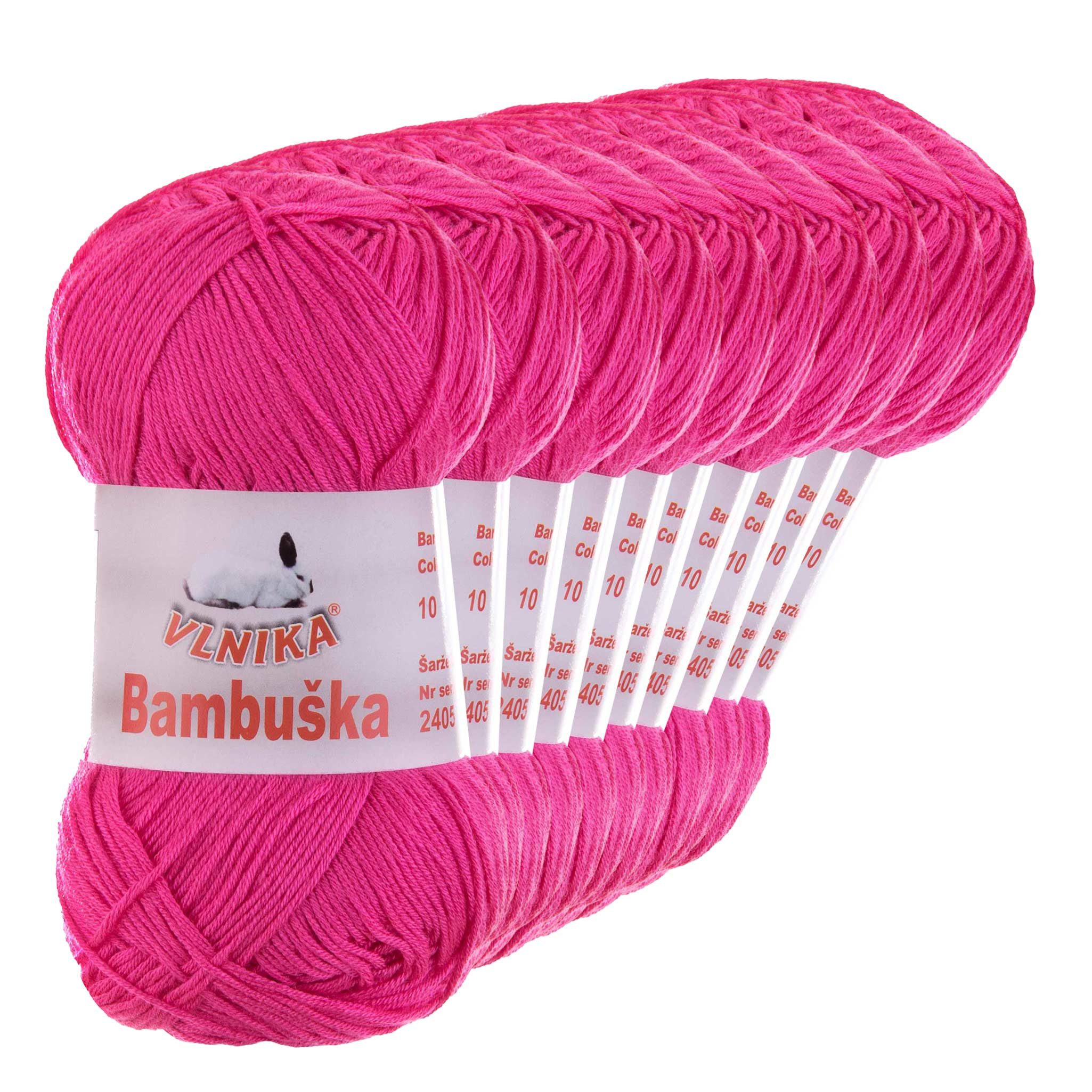 VLNIKA 10 x 50g Häkelgarn Bambuska Sommergarn Strickgarn Baumwolle Viskose Häkelwolle, 205 m (Sparpaket, 10 x 50g Knäuel), 10 pink
