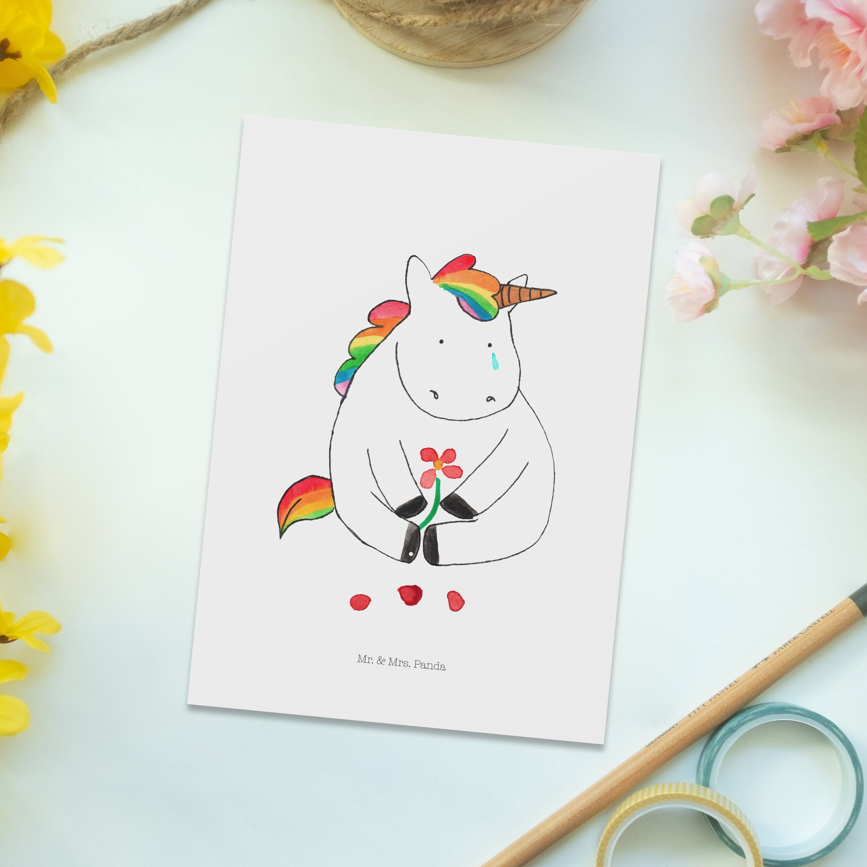 Postkarte Geschenk, Mr. Traurig Einhorn Trauer, Liebe, Karte, & - Einhörner, Mrs. Weiß - Panda G