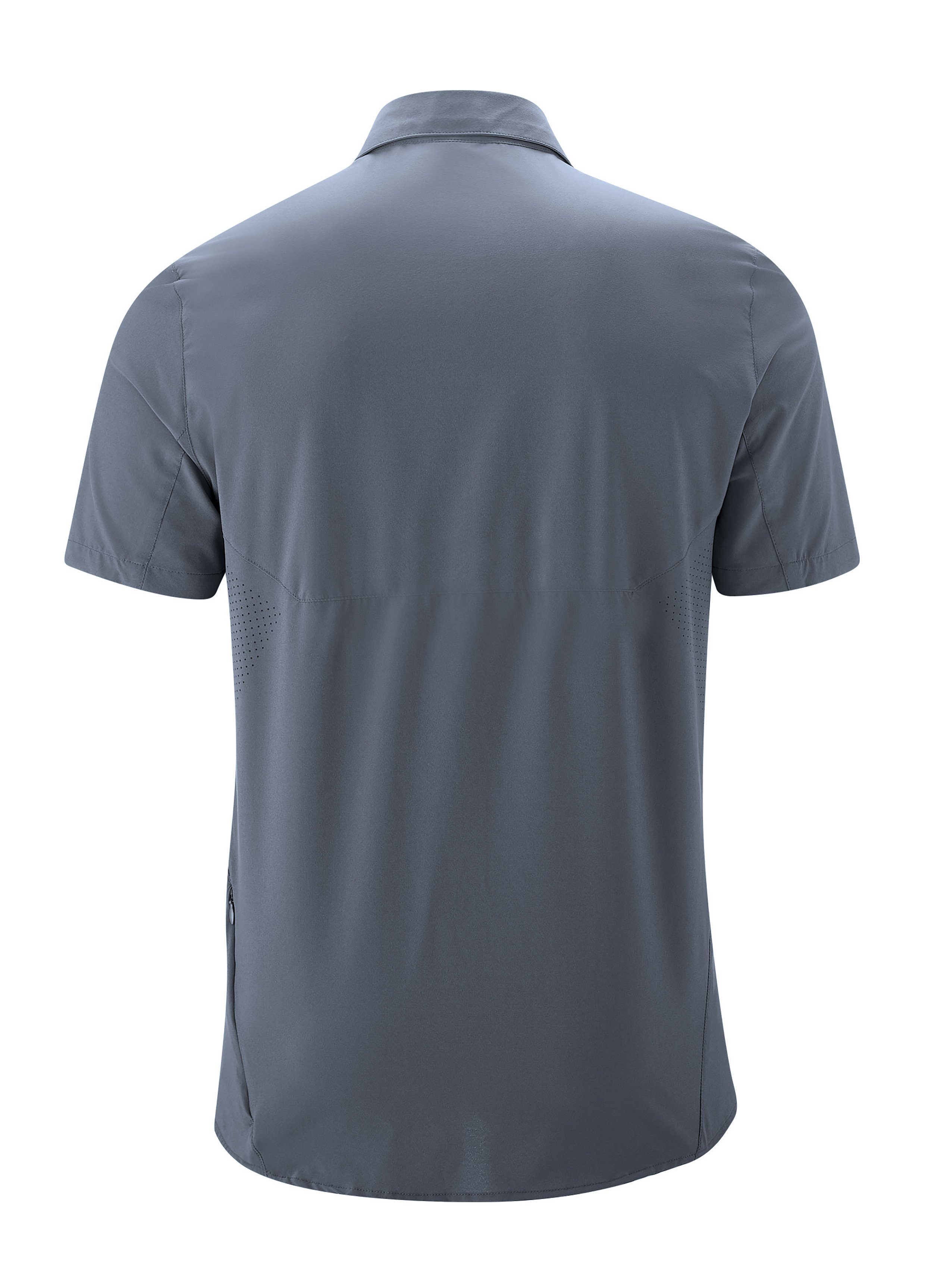 graublau elastisches Leichtes, mit MS/S Trekkinghemd Tec Sonnenkragen Sinnes Maier Sports Funktionshemd